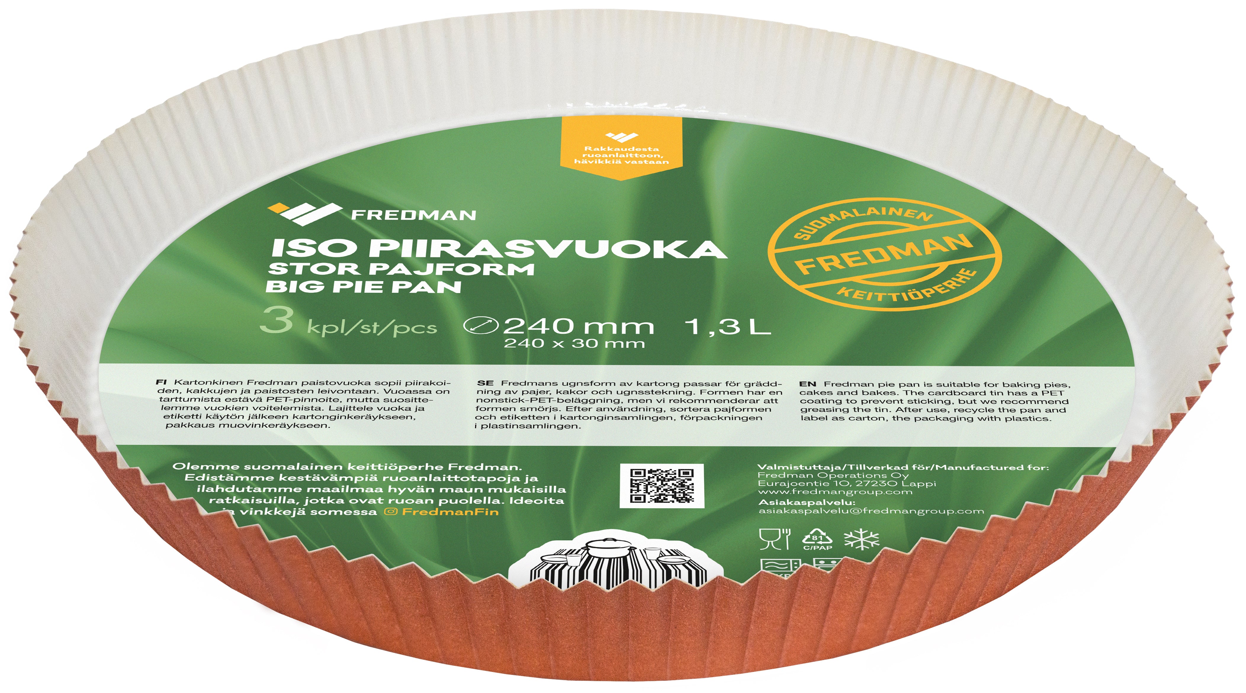 Fredman iso piirasvuoka kartonkia Ø24cm 3kpl