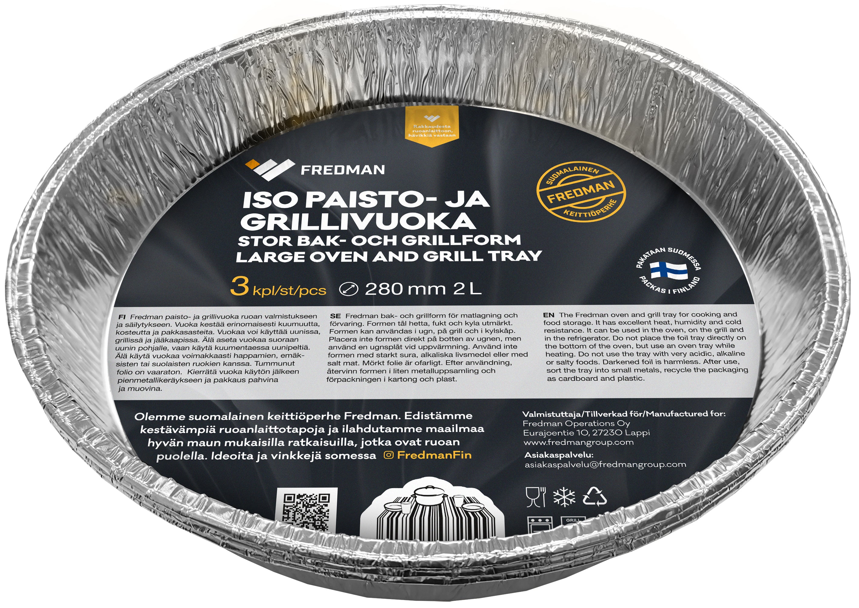 Fredman Iso paisto- ja grillivuoka Ø28cm 3kpl