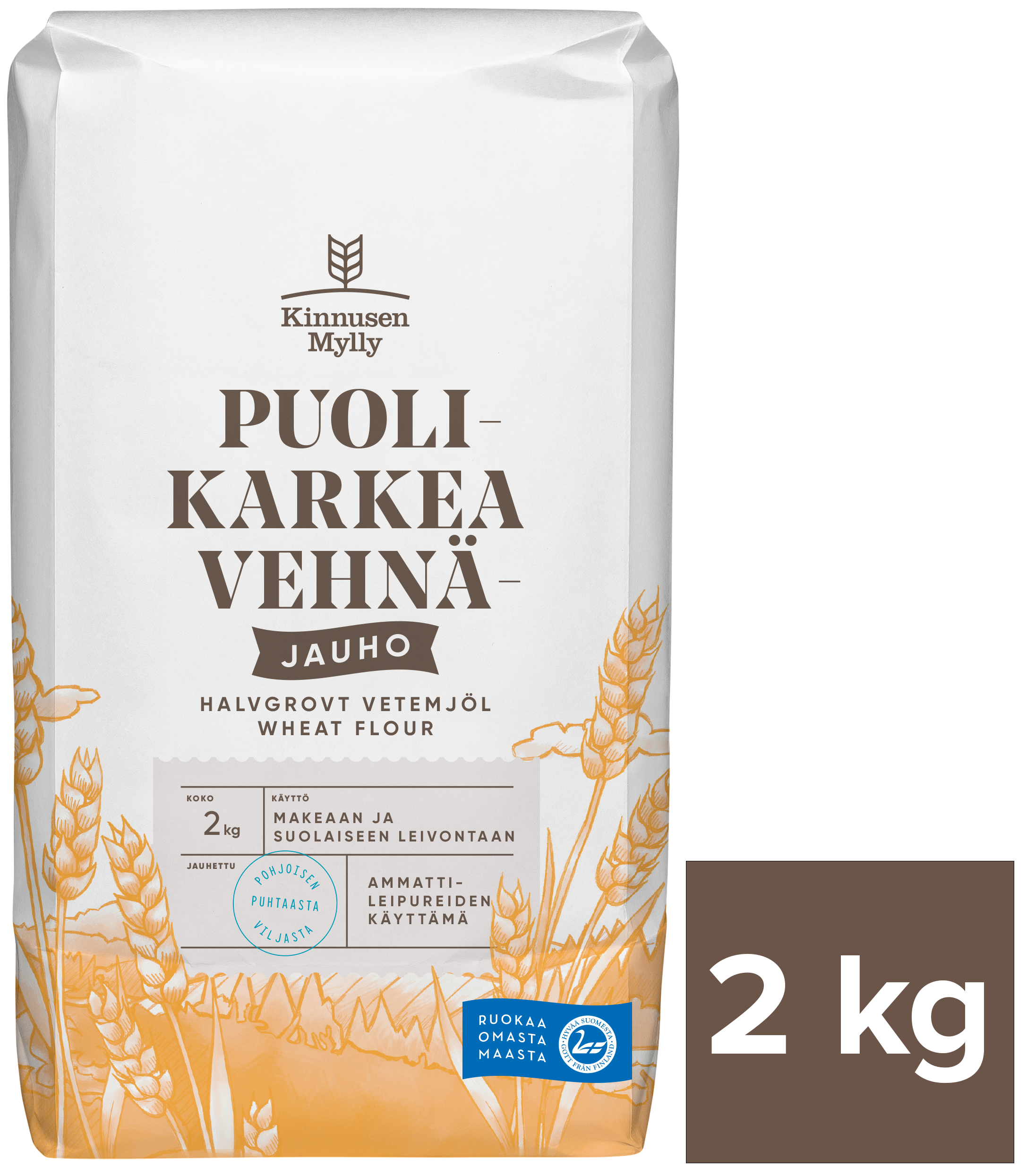 Kinnusen Mylly 2kg Puolikarkea vehnäjauho