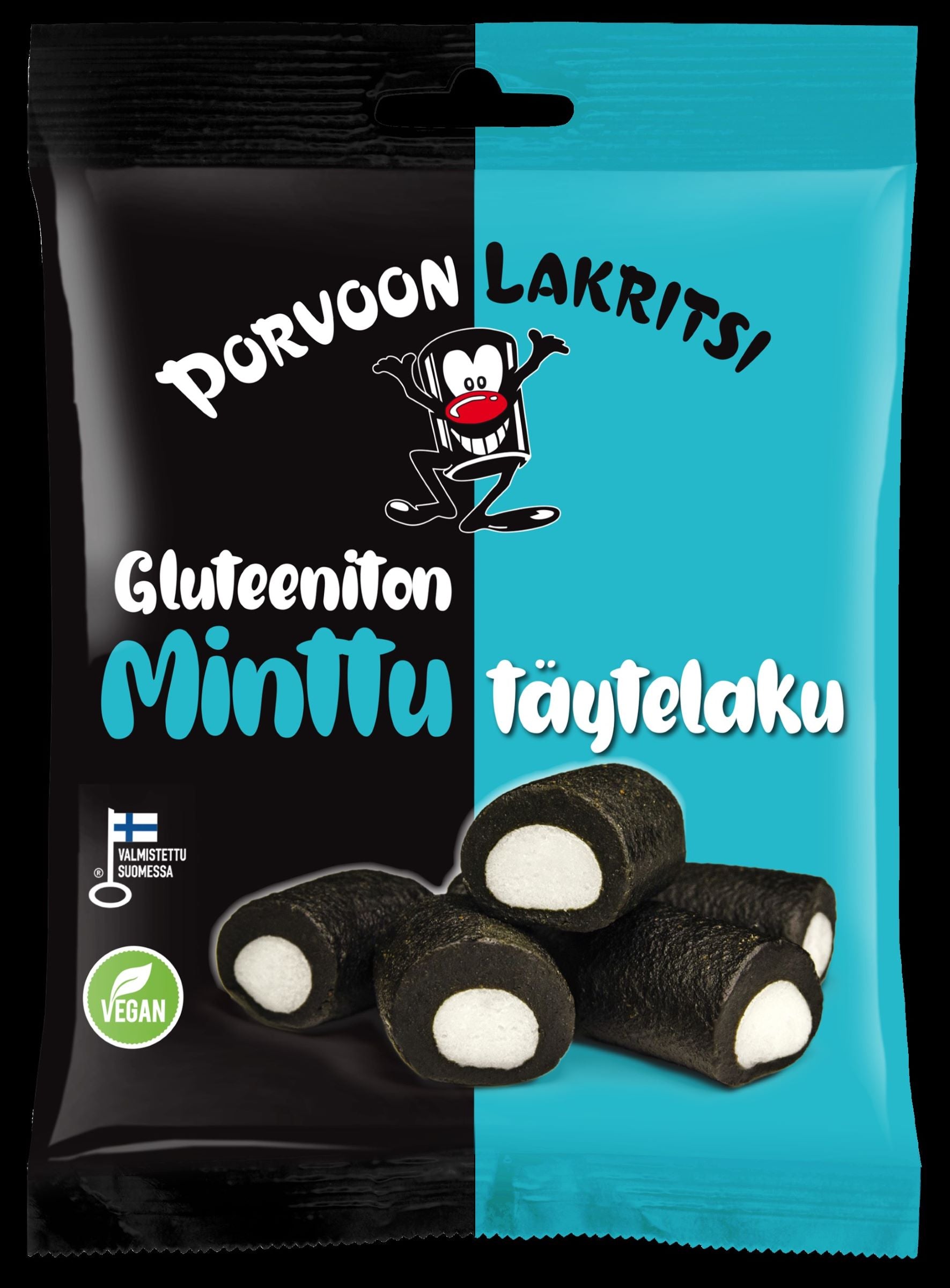 Porvoon Lakritsi Gluteeniton täytelakritsi minttu150g mintunmakuinen täytelakritsi