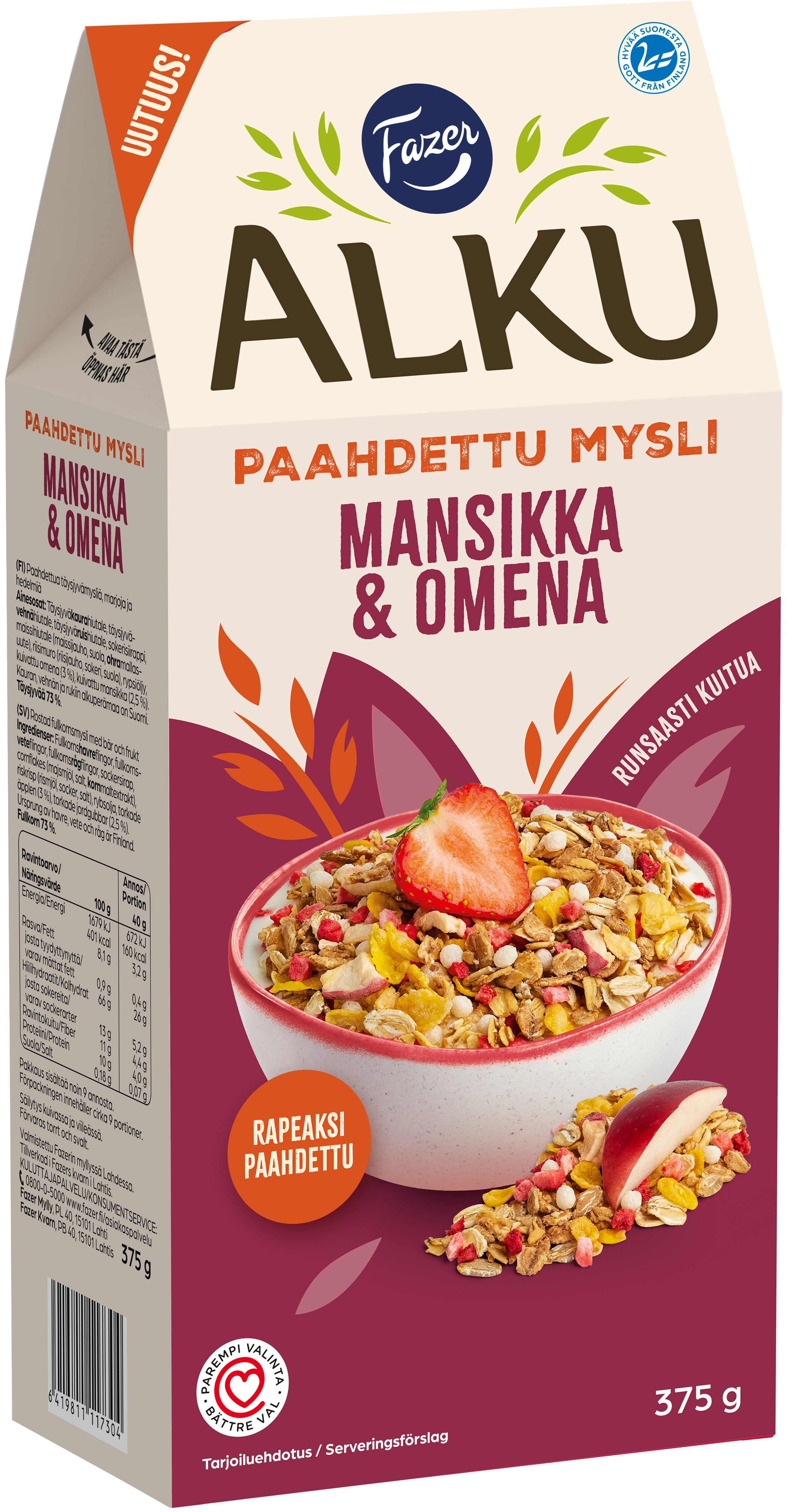 Fazer Alku Mansikka & omena paahdettu mysli 375 g