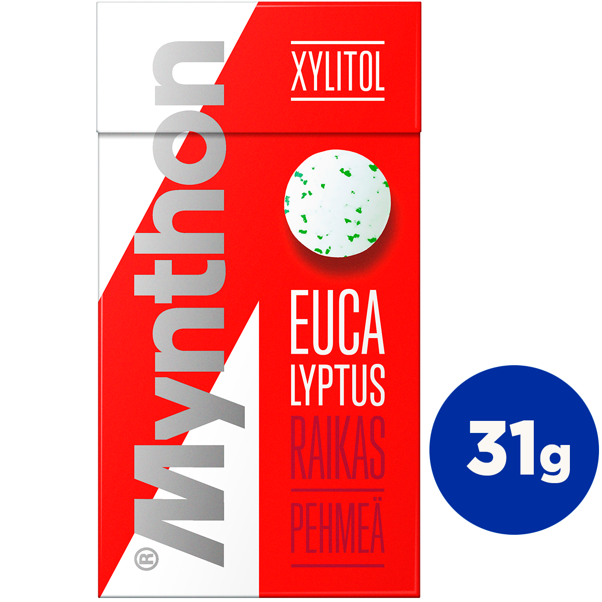Mynthon Xylitol Eucalyptus + B-vitamines &amp; Kalsium ksylitolipastilli 31g