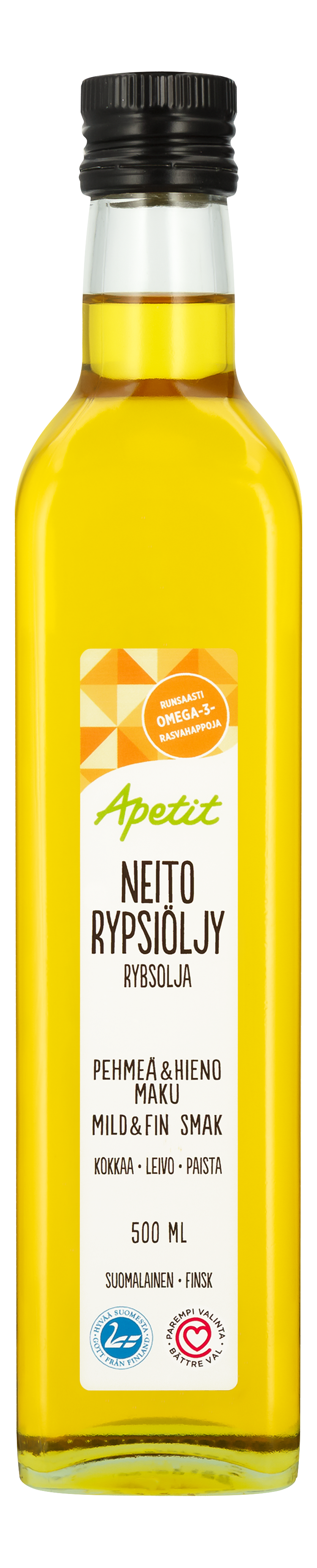 Apetit Neito Puristettu pehmeä ja hieno rypsiöljy 500ml