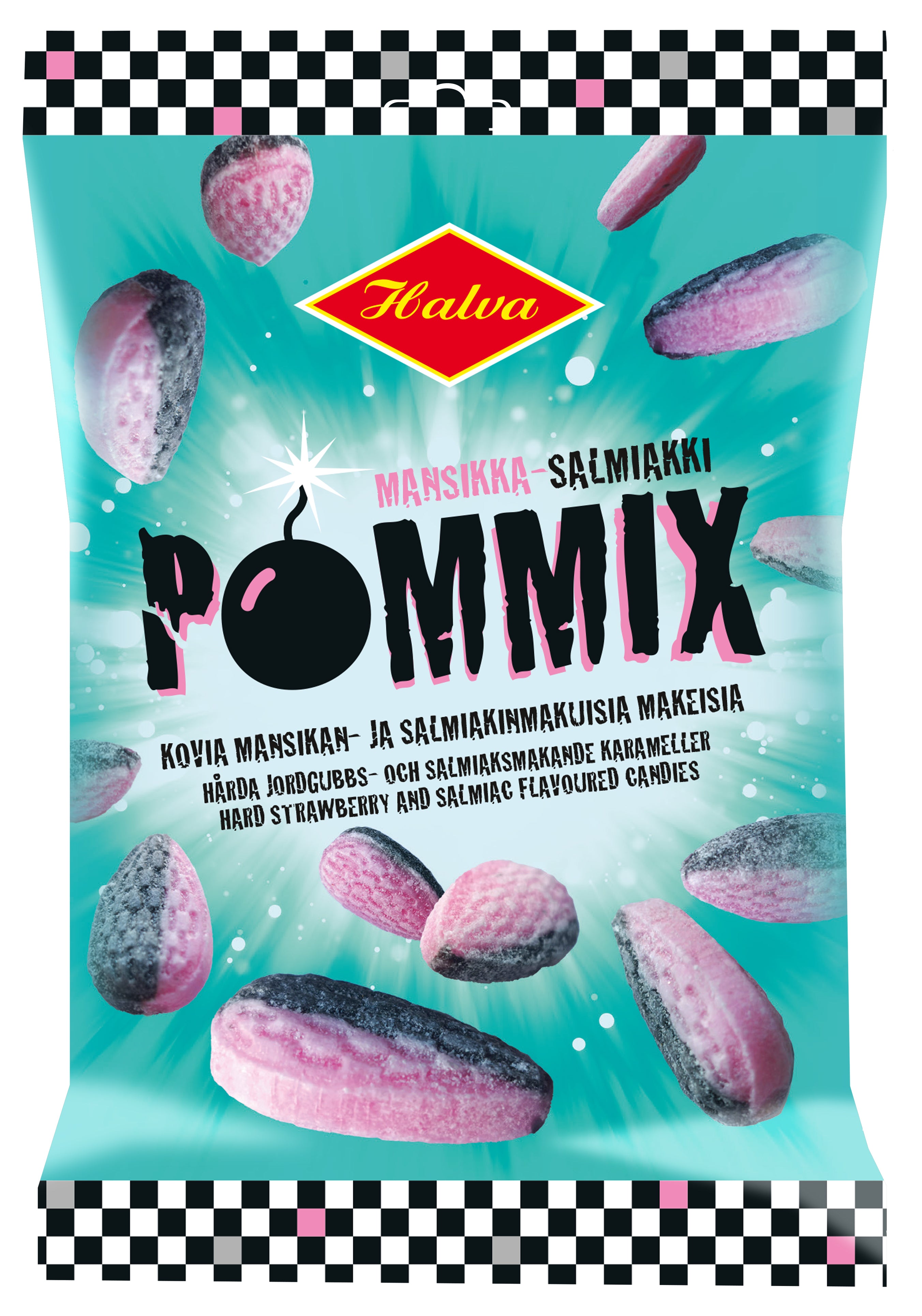Halva Pommix kovia mansikan- ja salmiakinmakuisia makeisia 100 g