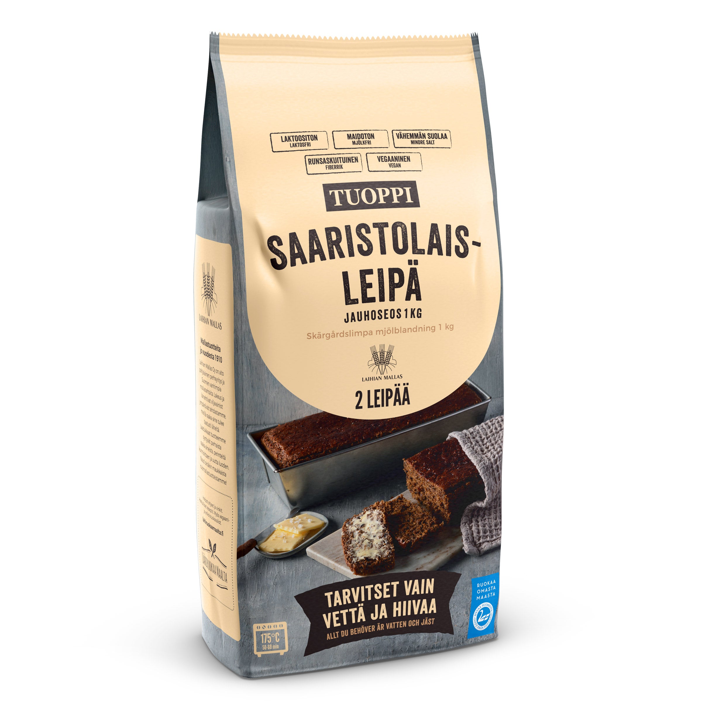 Tuoppi Saaristolaisleipä jauhoseos runsaskuituinen, vegaaninen 1 kg