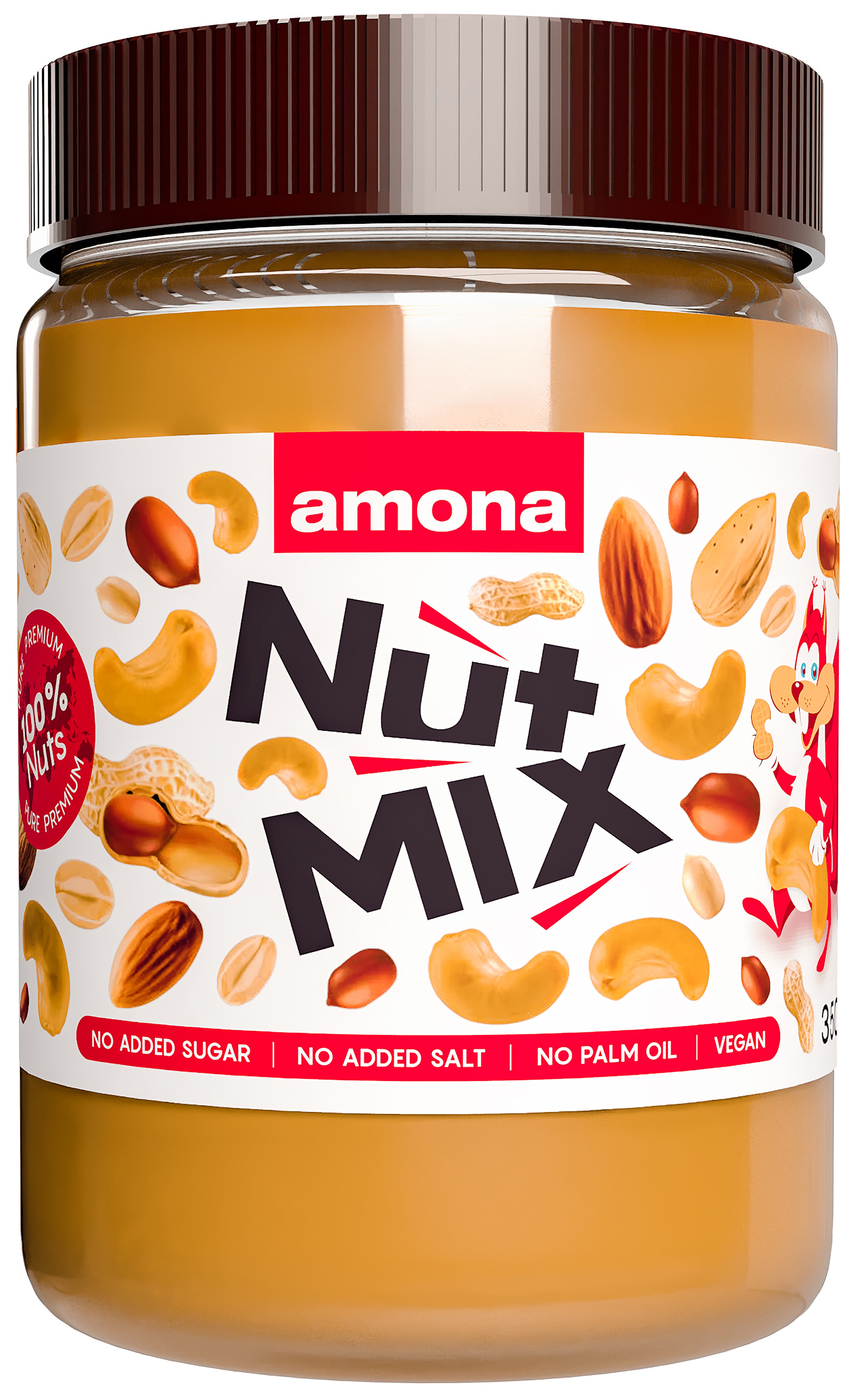 Amona pähkinäsekoitustahna 100% - maapähkinä, manteli ja cashewpähkinä 350g