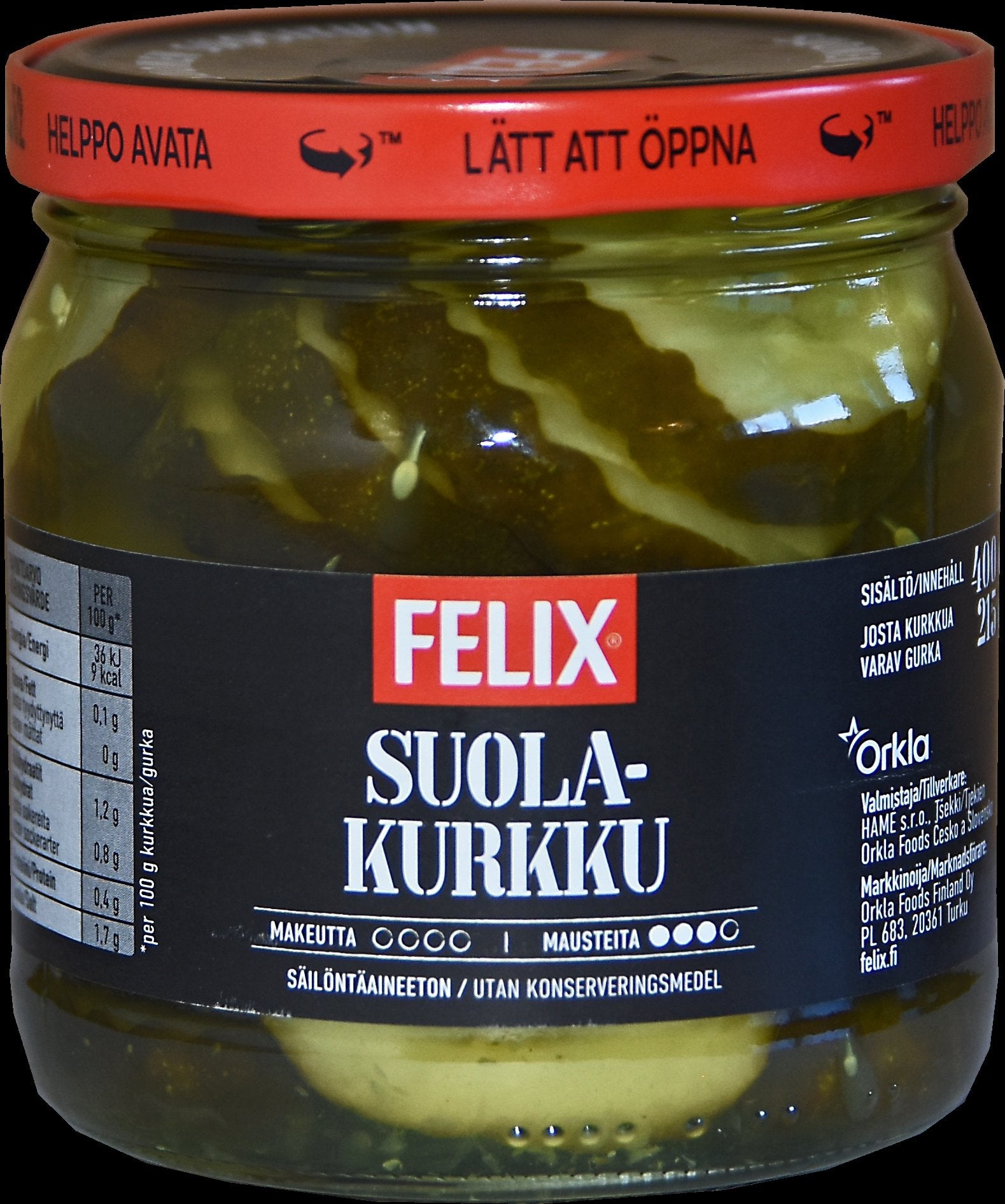 Felix suolakurkku viipaloituja kurkkuja suolamausteliemessä 400/215g