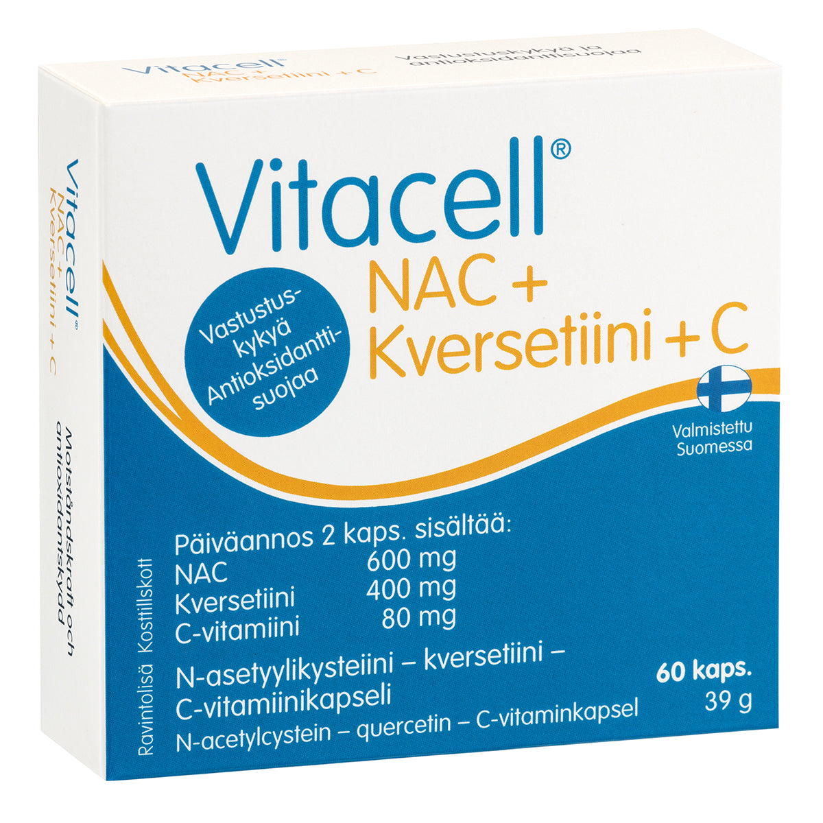 Vitacell NAC + kversetiini + C  N-asetyylikysteiini – kversetiini - C-vitamiinikapseli 60 kaps.