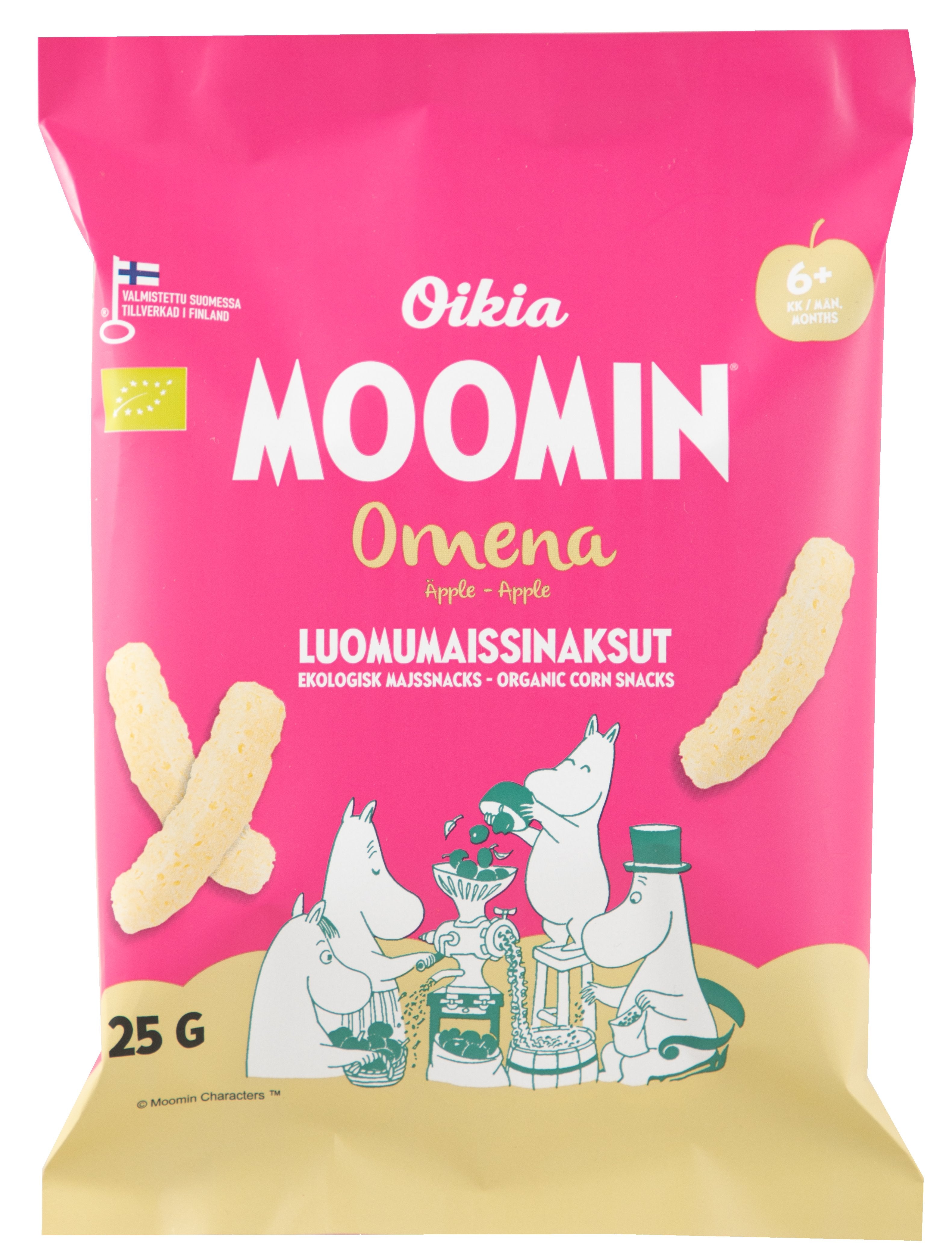 Oikia Moomin Luomumaissinaksu omena 25g