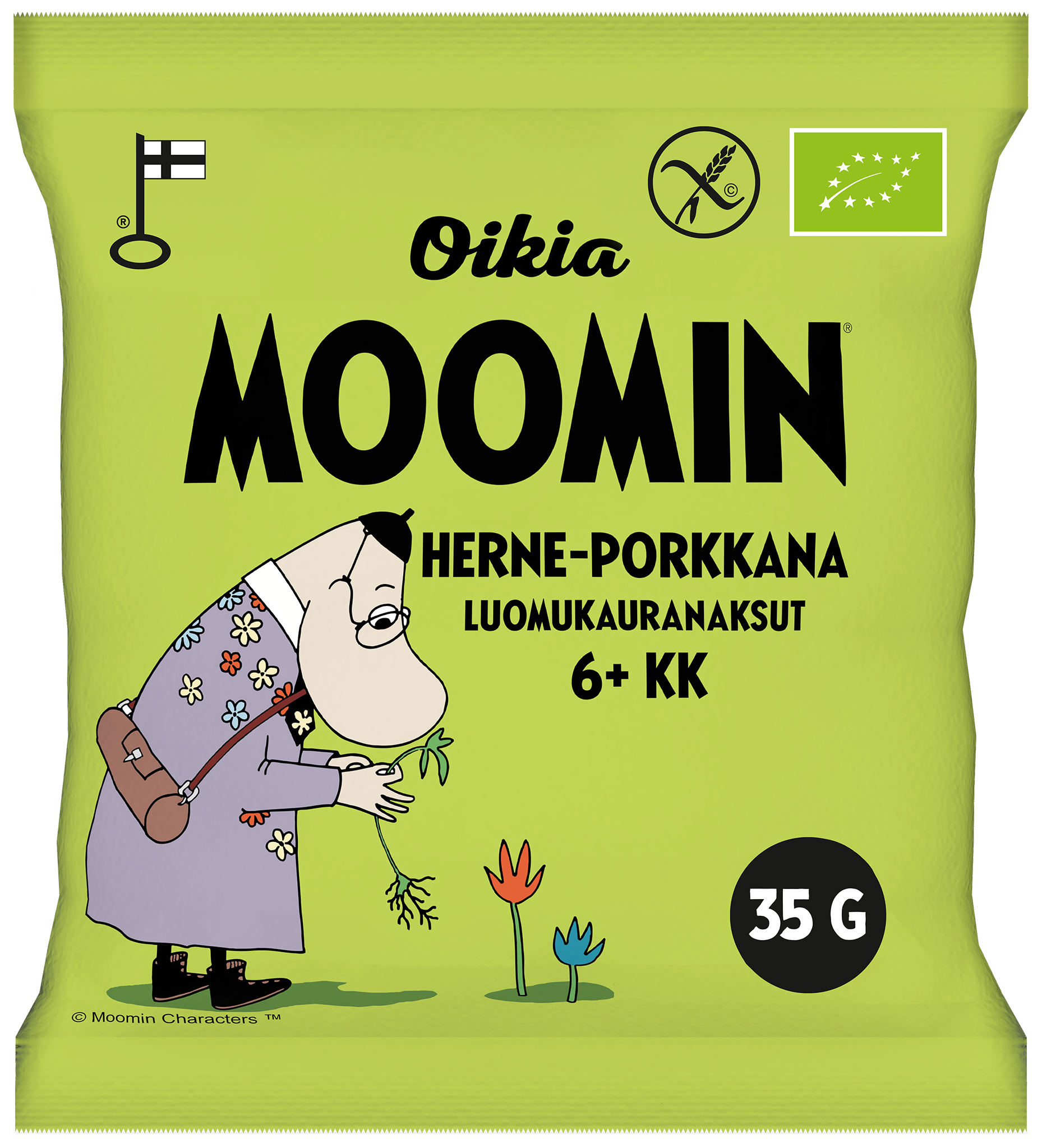 Oikia Moomin Luomukauranaksu herne-porkkana 35g