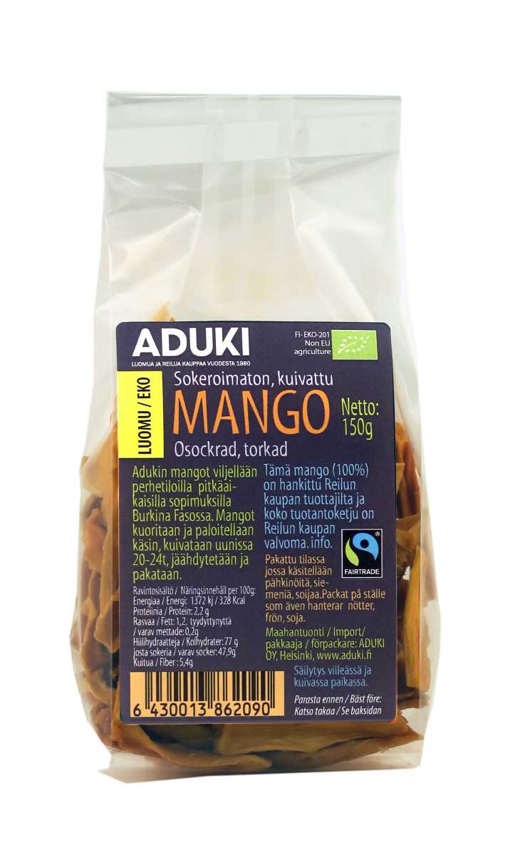 Aduki Luomu ja Reilun kaupan mango kuivattu 150g