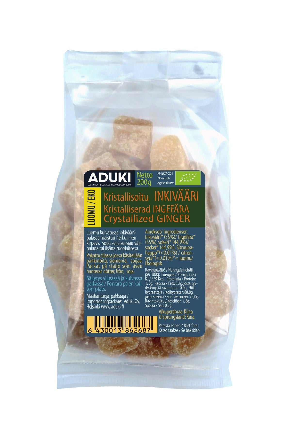 Aduki Luomu Kristallisoitu inkivääri 200g