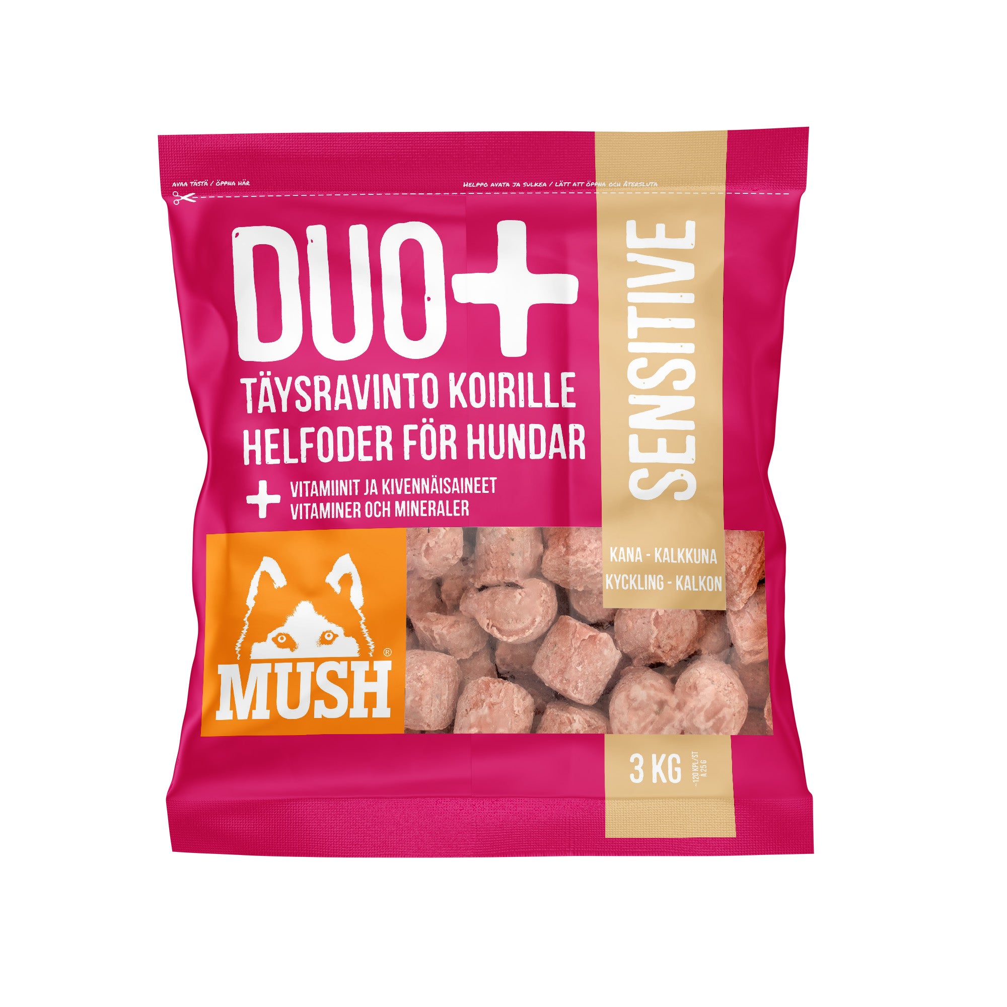 MUSH DUO+ SENSITIVE täysravinto koirille 3 kg