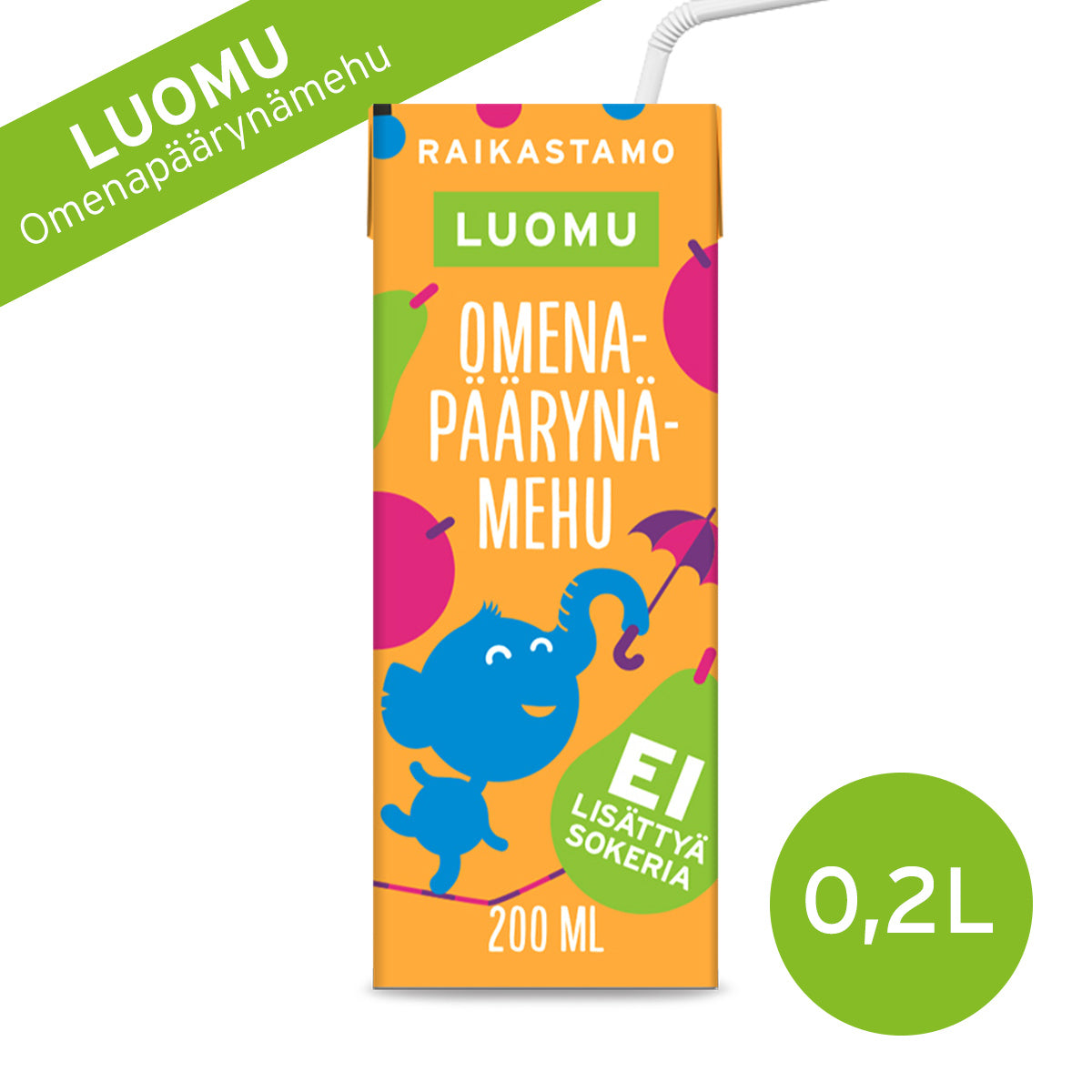 Raikastamo luomu omena-päärynä pillimehu 200ml