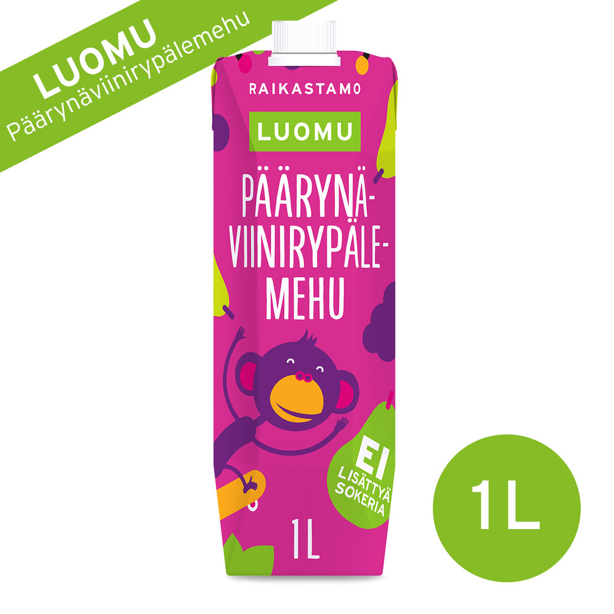 Raikastamo iso päärynä-viinirypäle luomumehu 1 L