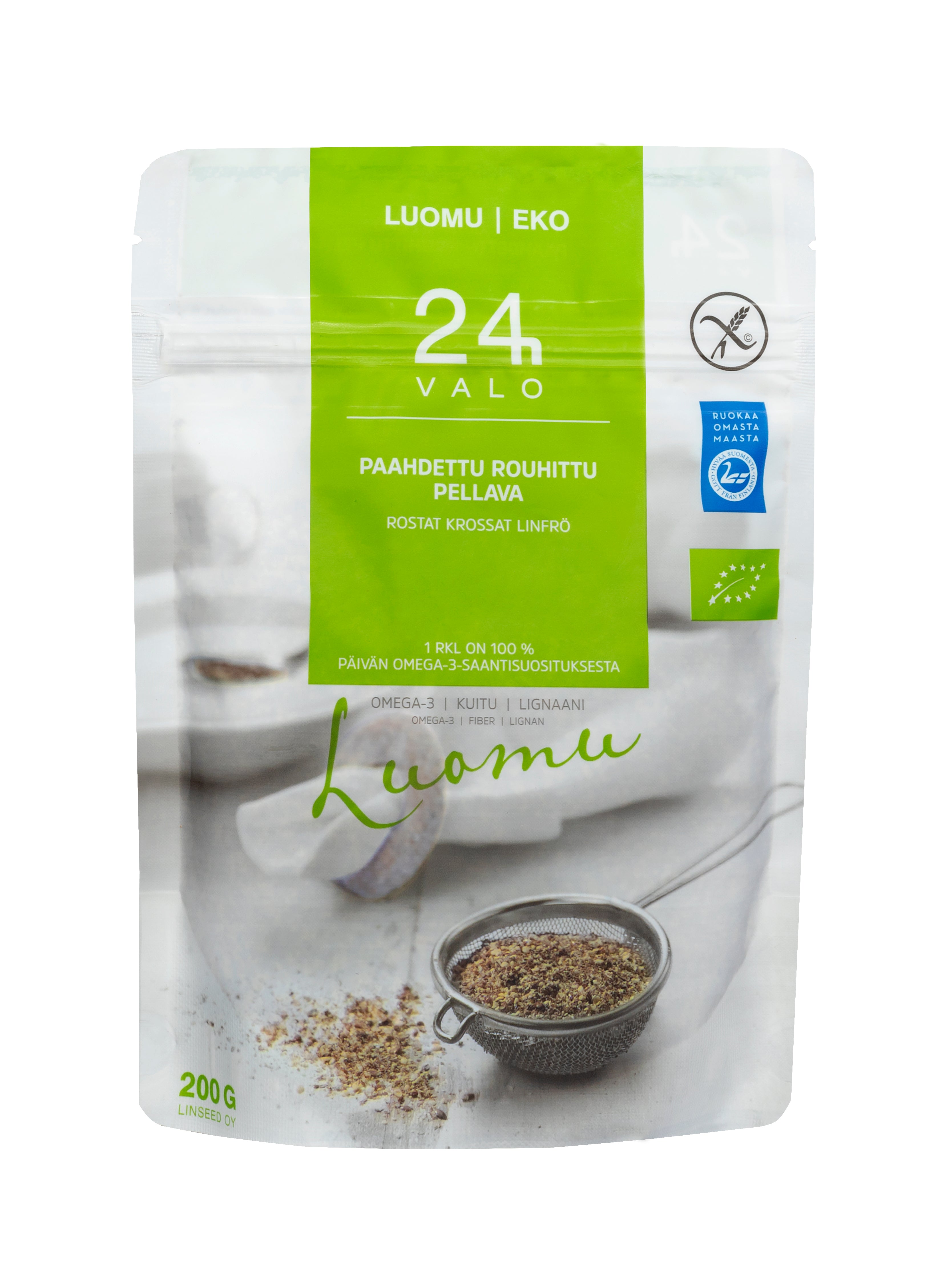VALO24h paahdettu rouhittu pellava, Luomu 200g