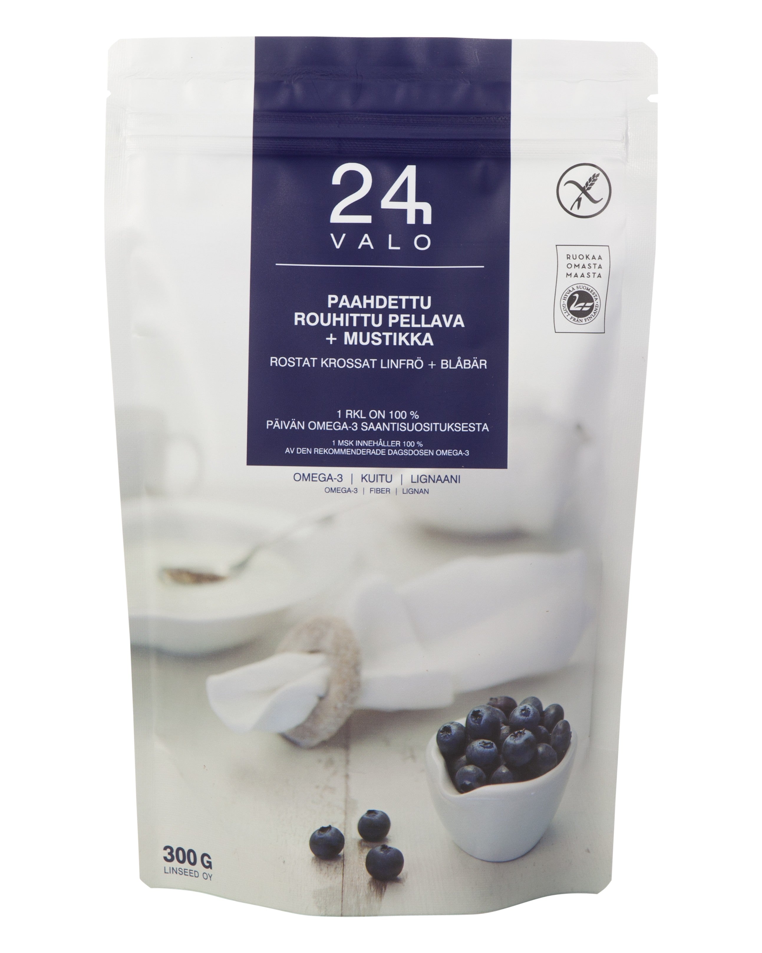 VALO24h paahdettu rouhittu pellava + mustikka 300g