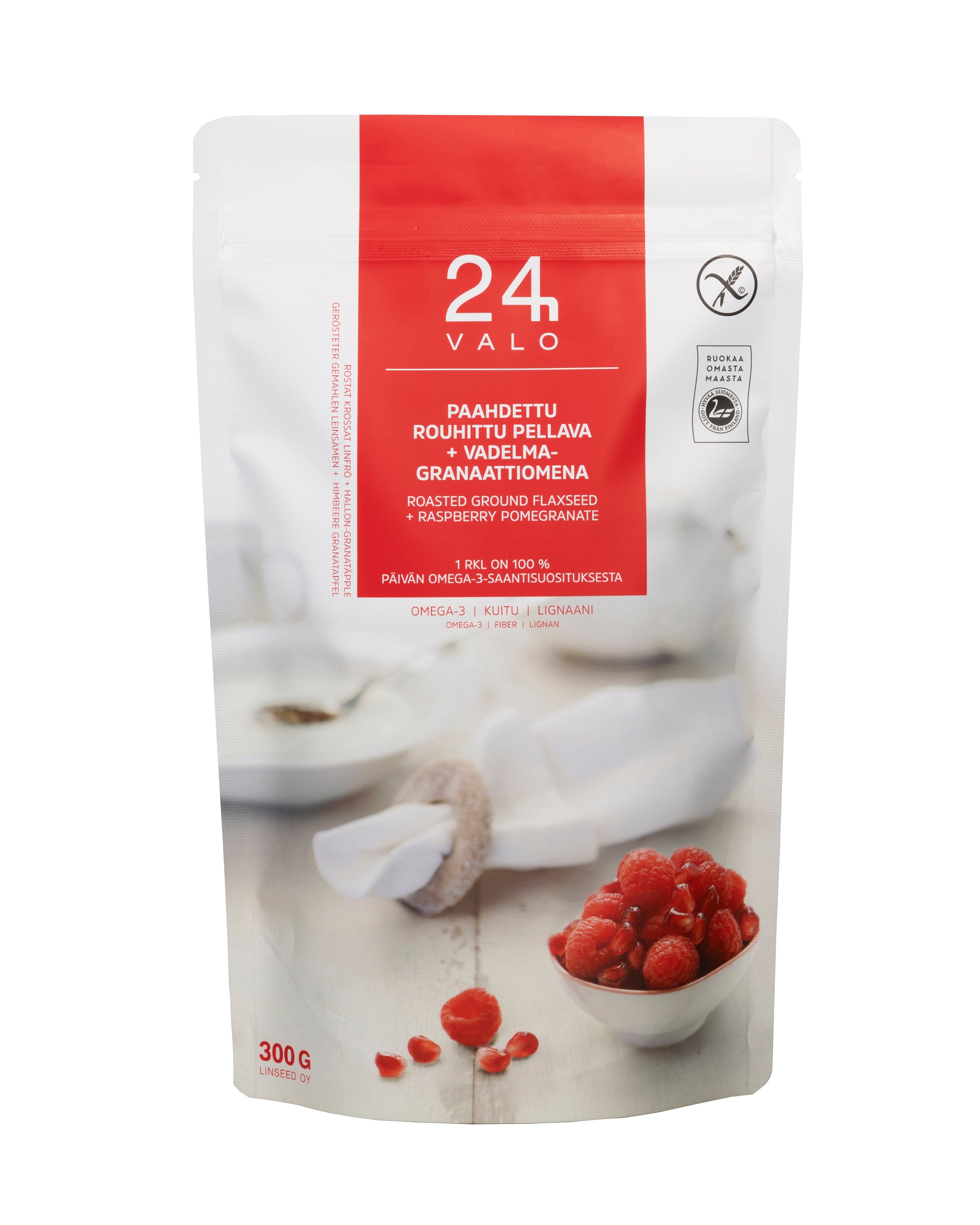 VALO24h Paahdettu rouhittu pellava + vadelma-granaattiomena 300g