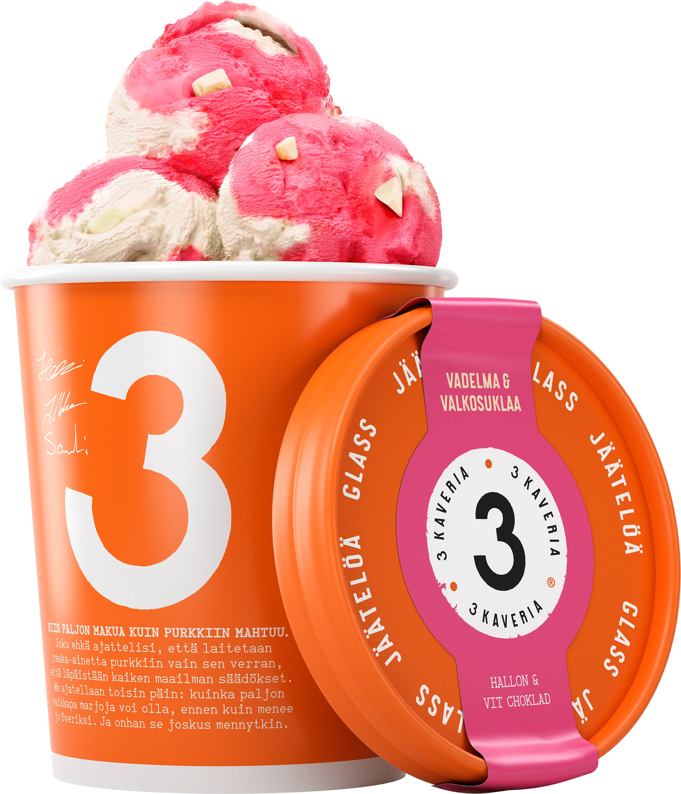 3 Kaveria Vadelma & Valkosuklaa jäätelö 500ml/400g