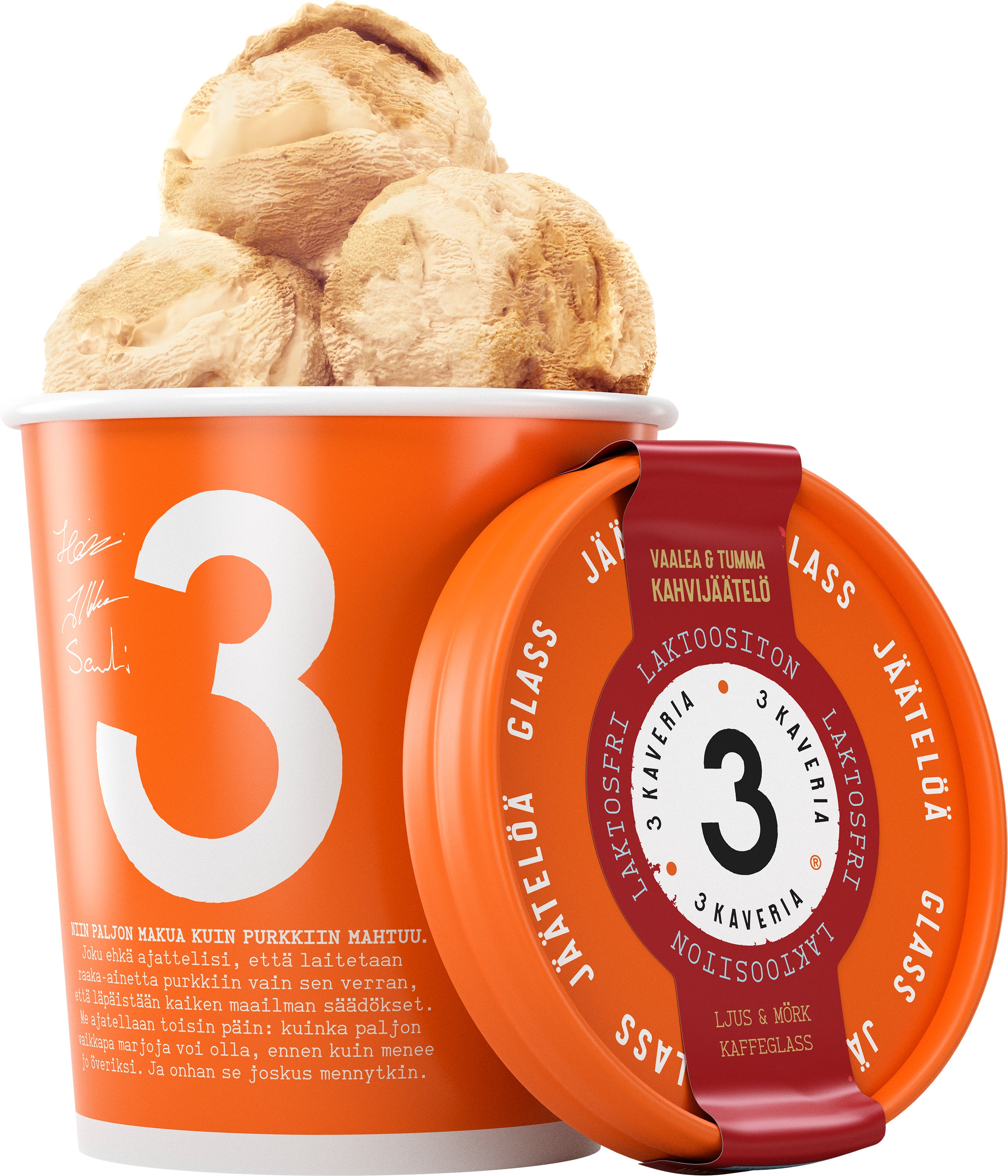 3 Kaveria Laktoositon Kahvi jäätelö 500ml/400g