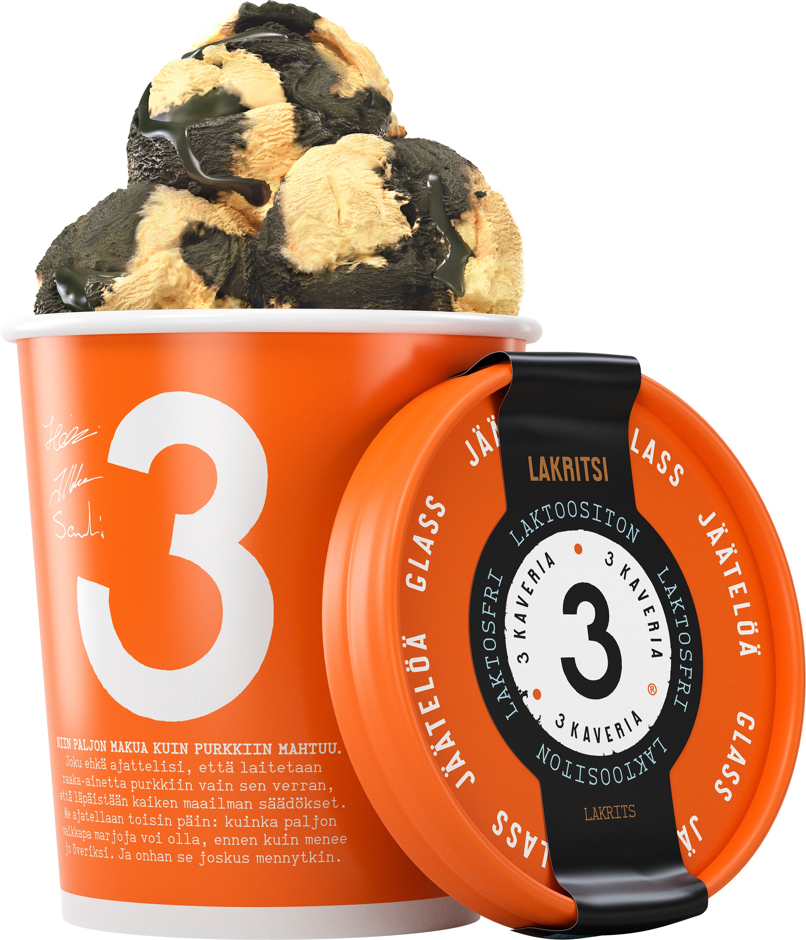 3 Kaveria Laktoositon Lakritsi jäätelö 500ml/400g