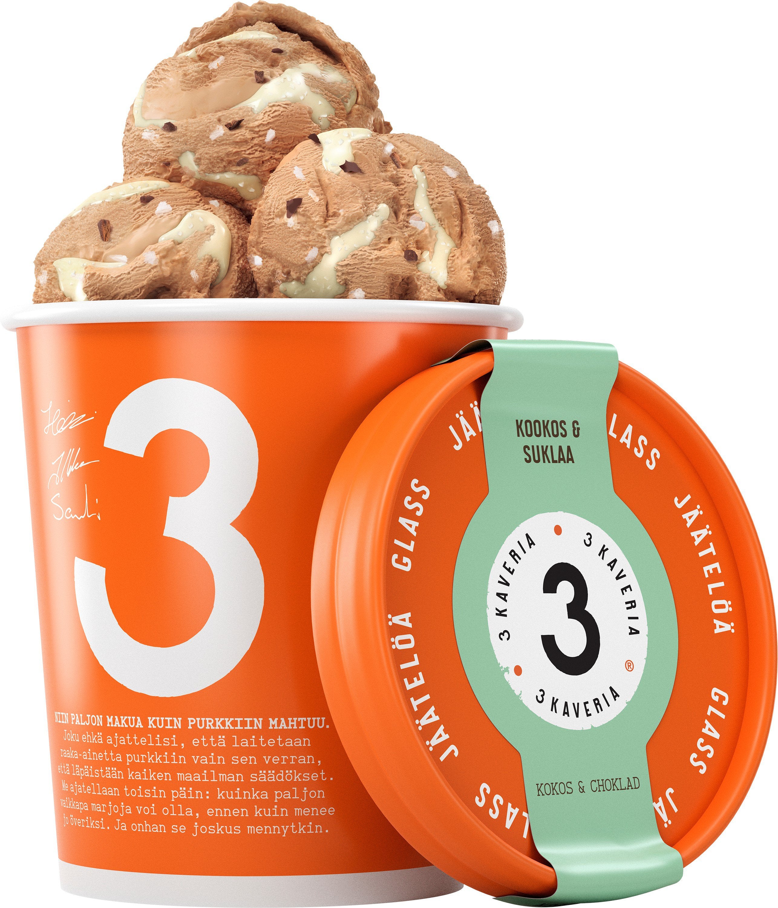 3 Kaveria Kookos & Suklaa jäätelö 500ml/400g