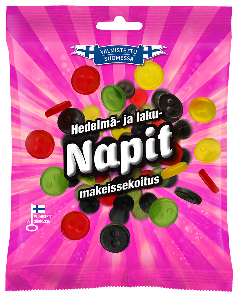 Finlandia Candy Hedelmä- ja lakunapit 110g hedelmän- ja lakritsinmakuisia makeisia
