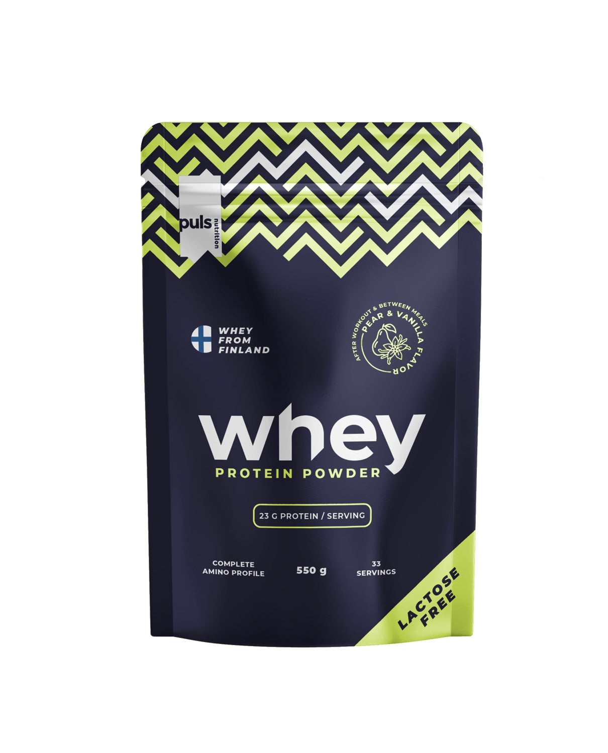PULS WHEY Proteiinijuomajauhe kausimaku Päärynä & Vanilja 550g