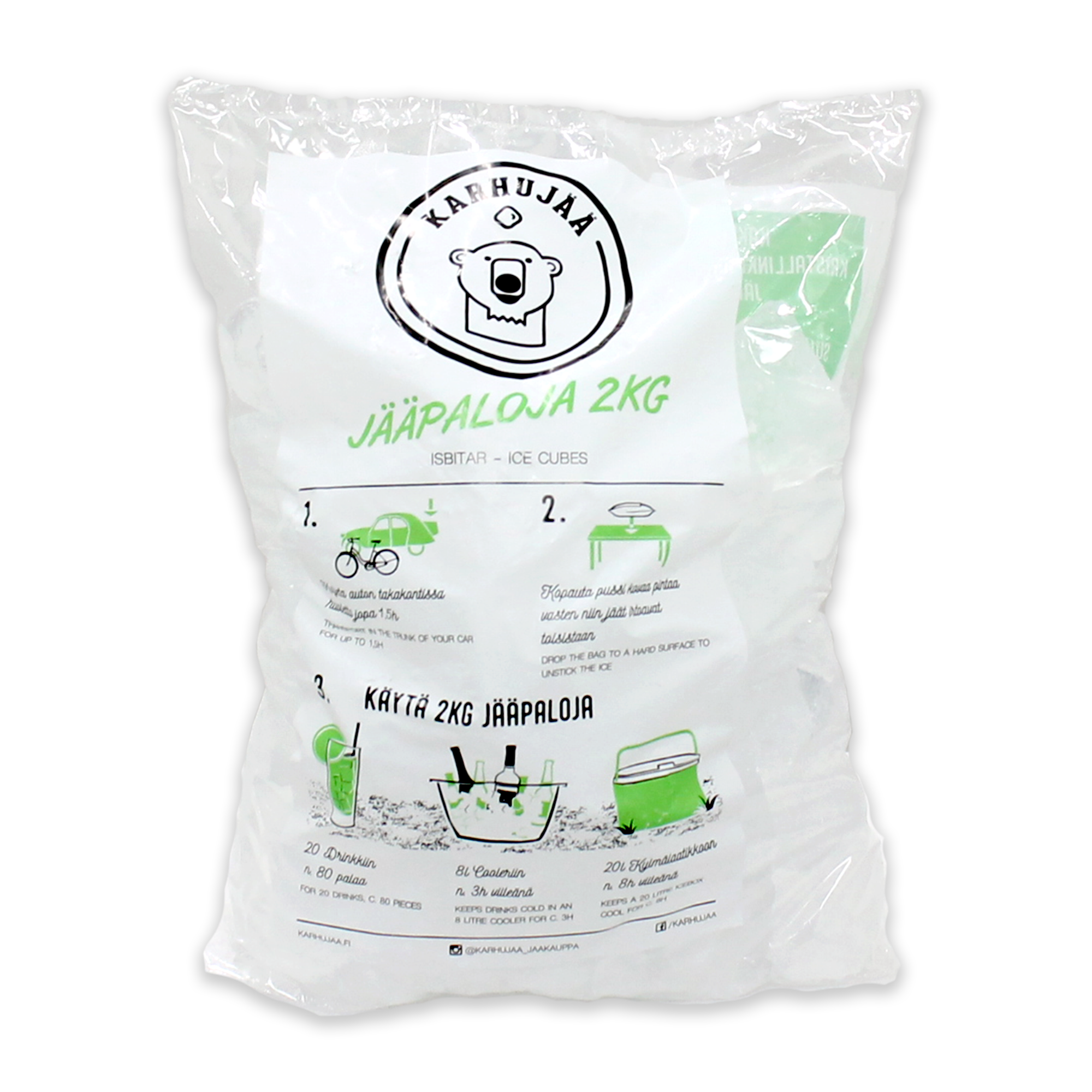 Karhujää kristallinkirkkaat pakaste jääpalat 2 kg pussissa