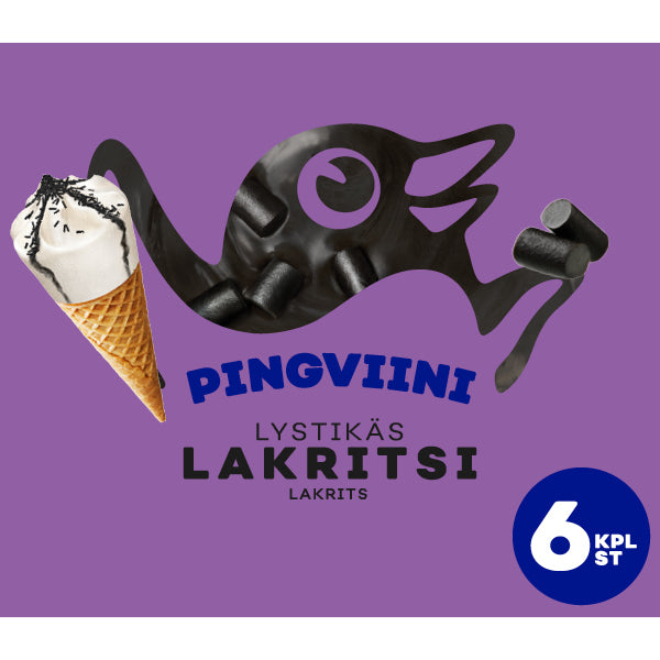 Pingviini Lakritsi jäätelötuutti monipakkaus 6x67g