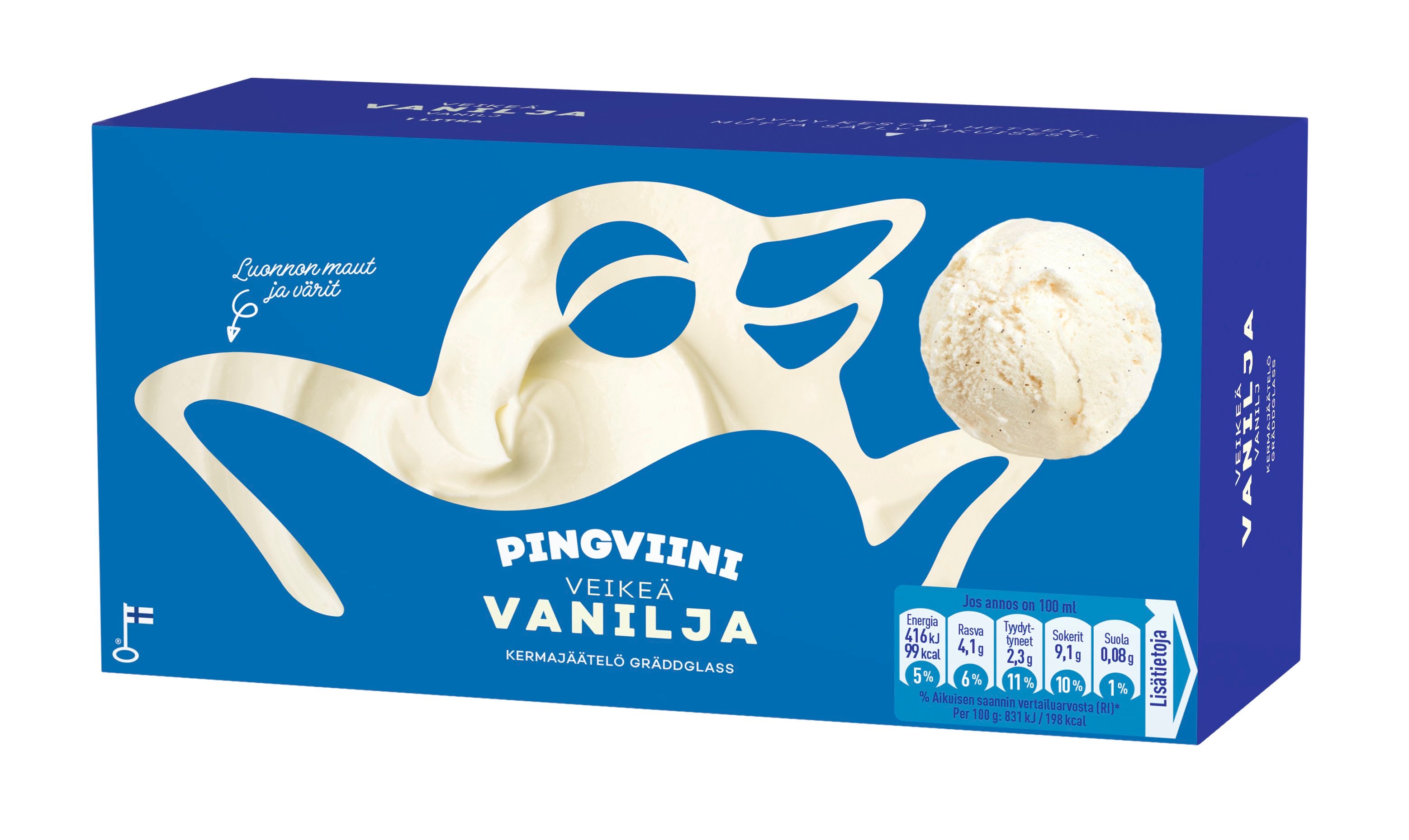 Pingviini Vanilja kermajäätelö kotipakkaus 1L/495g