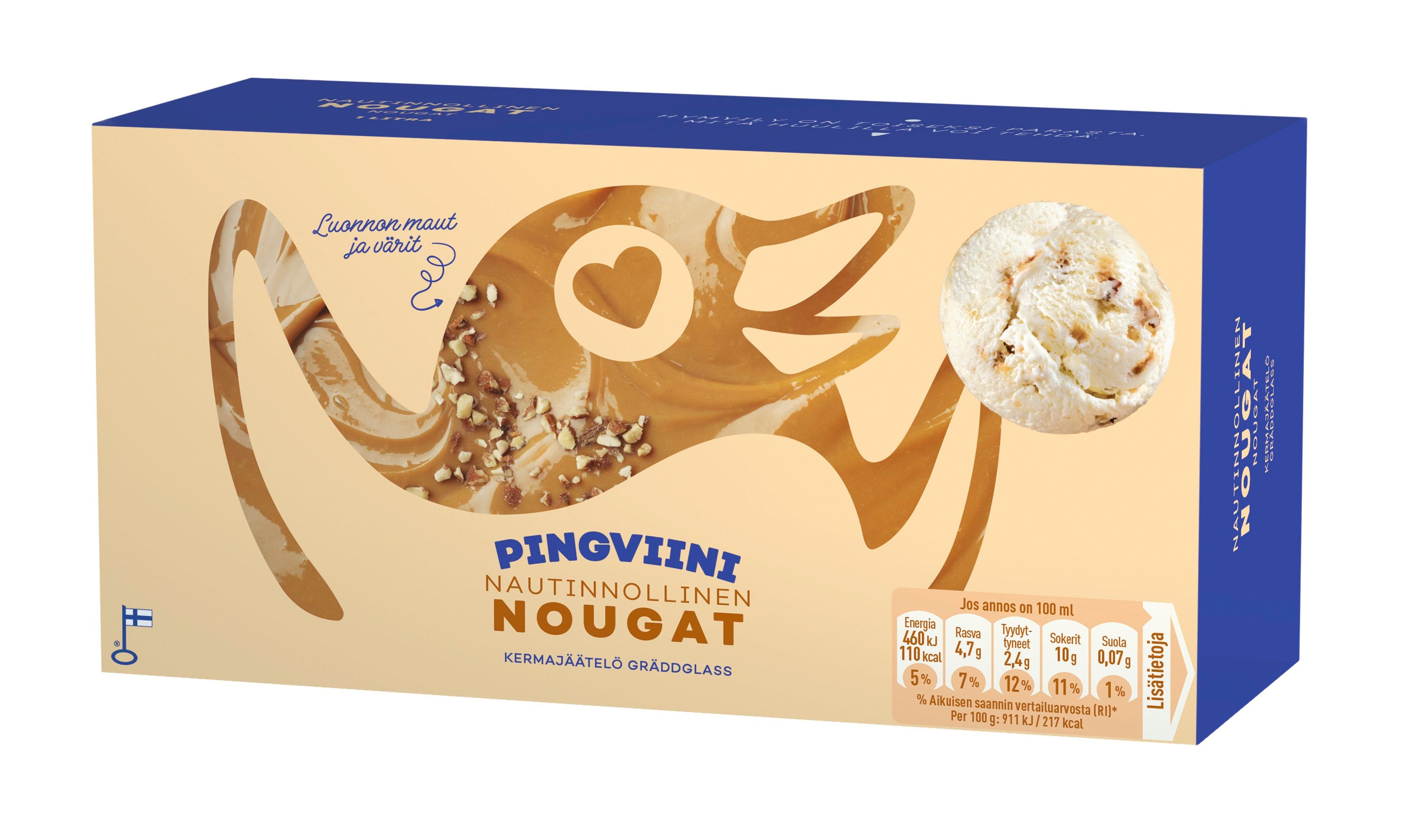 Pingviini Nougat kermajäätelö kotipakkaus 1L/505g