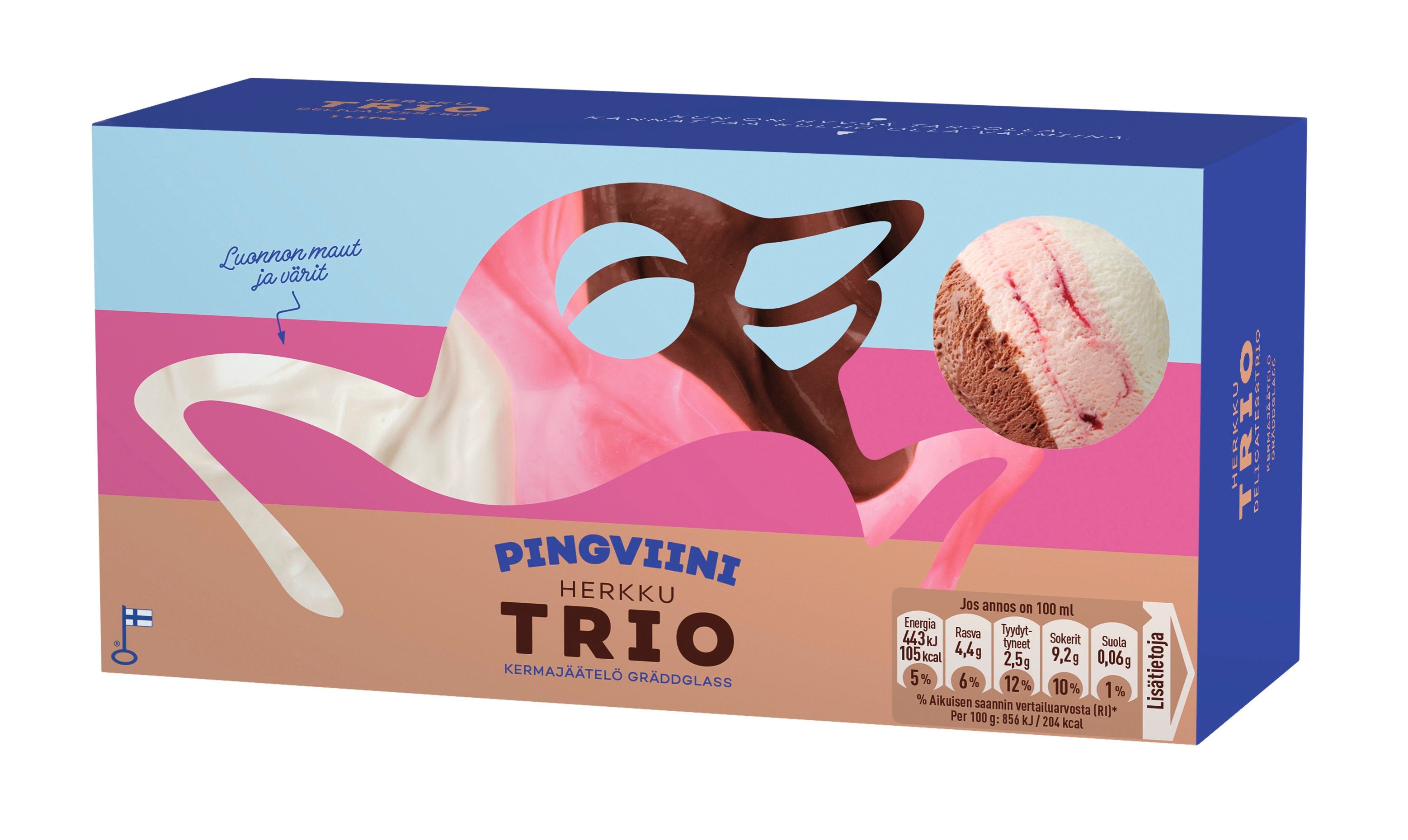 Pingviini Herkkutrio kermajäätelö kotipakkaus 1L/517g