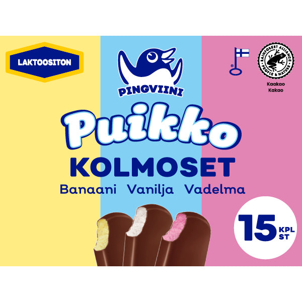 Pingviini Puikko laktoositon kermajäätelöpuikkolajitelma monipakkaus Kolmoset 15x32g