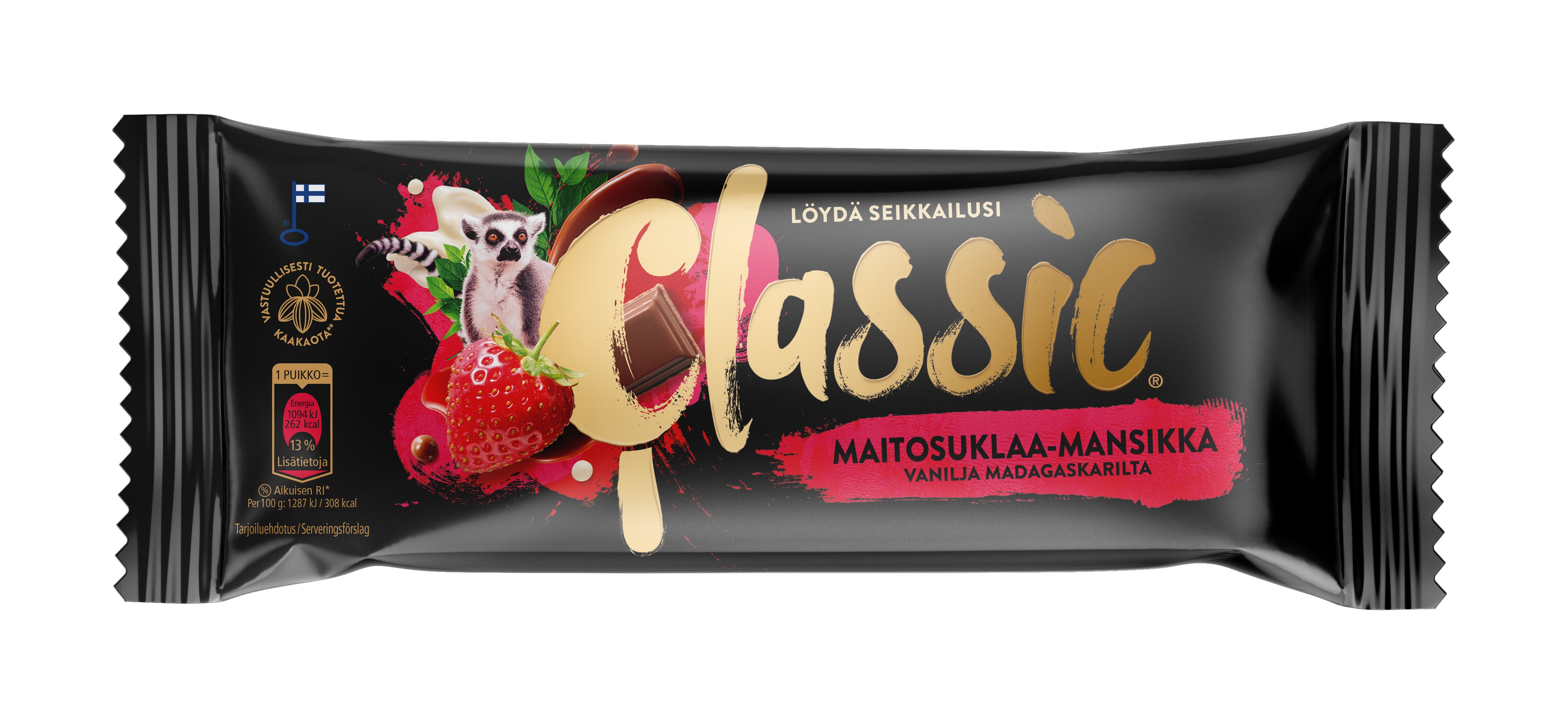 Classic Maitosuklaa-Mansikka kermajäätelöpuikko 85g/95ml