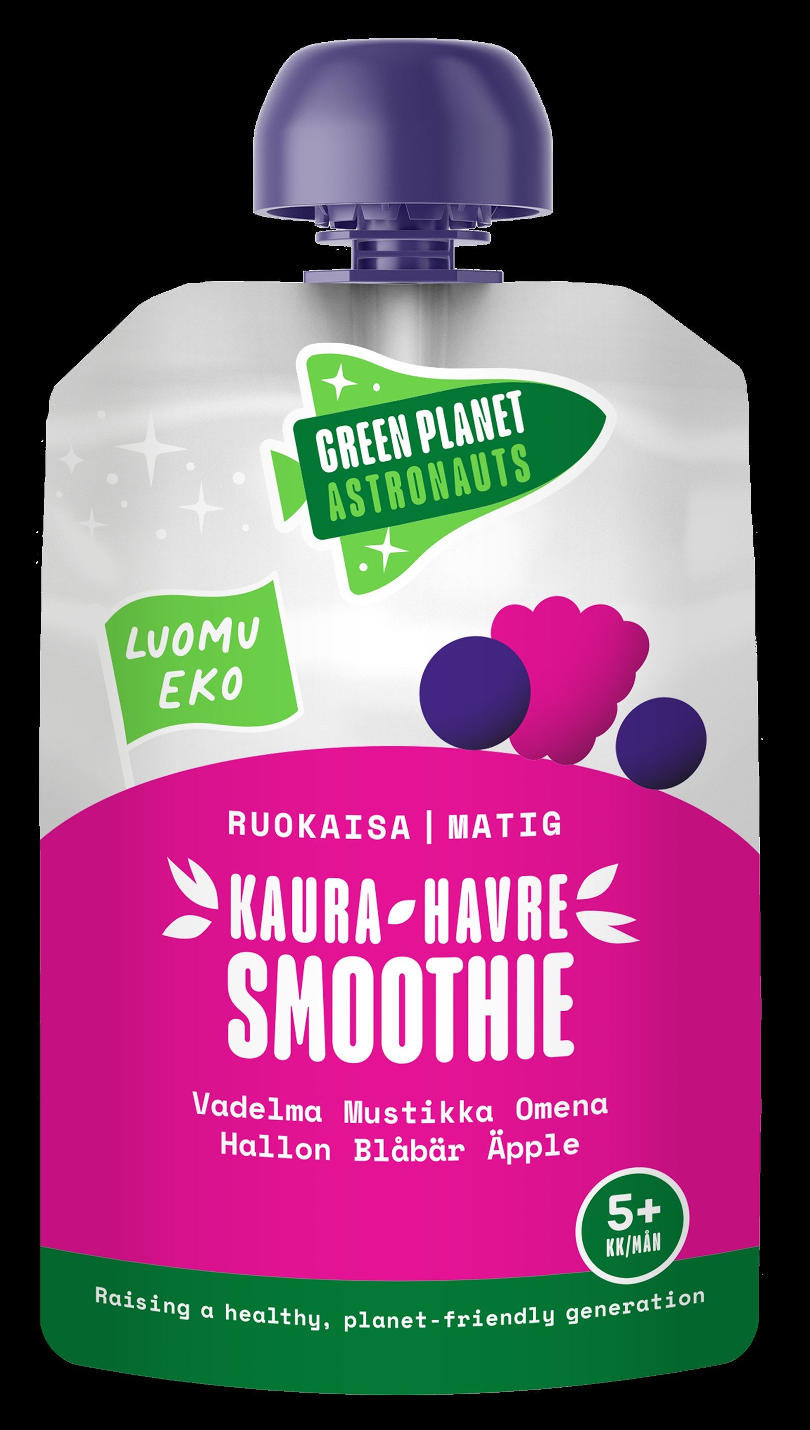 Green Planet Astronauts Luomu Kaurasmoothie vadelma-mustikka-omena 100g 5kk+