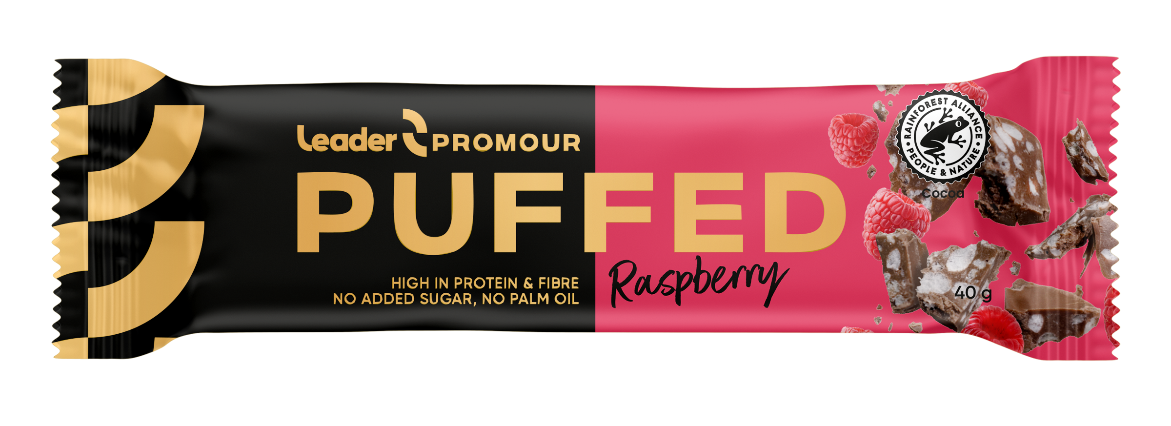 Leader Promour Puffed Raspberry riisisuklaaproteiinipatukka 40 g