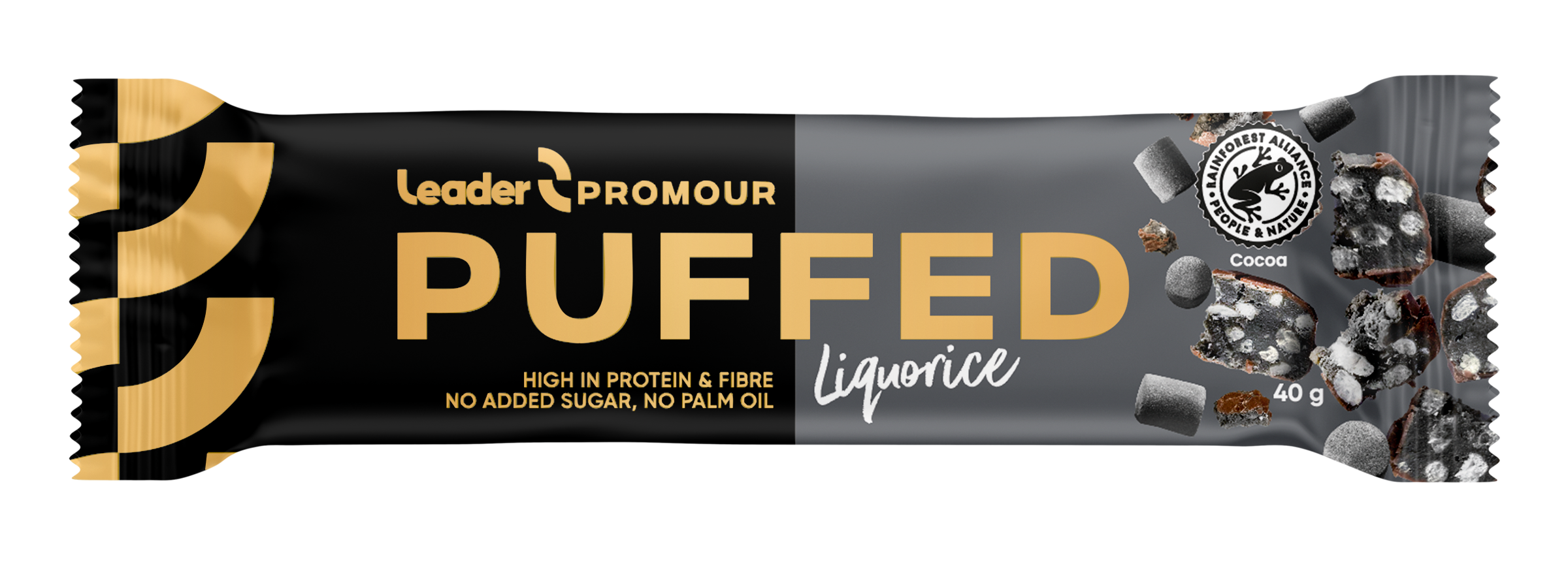 Leader Promour Puffed Liquorice riisisuklaaproteiinipatukka 40 g