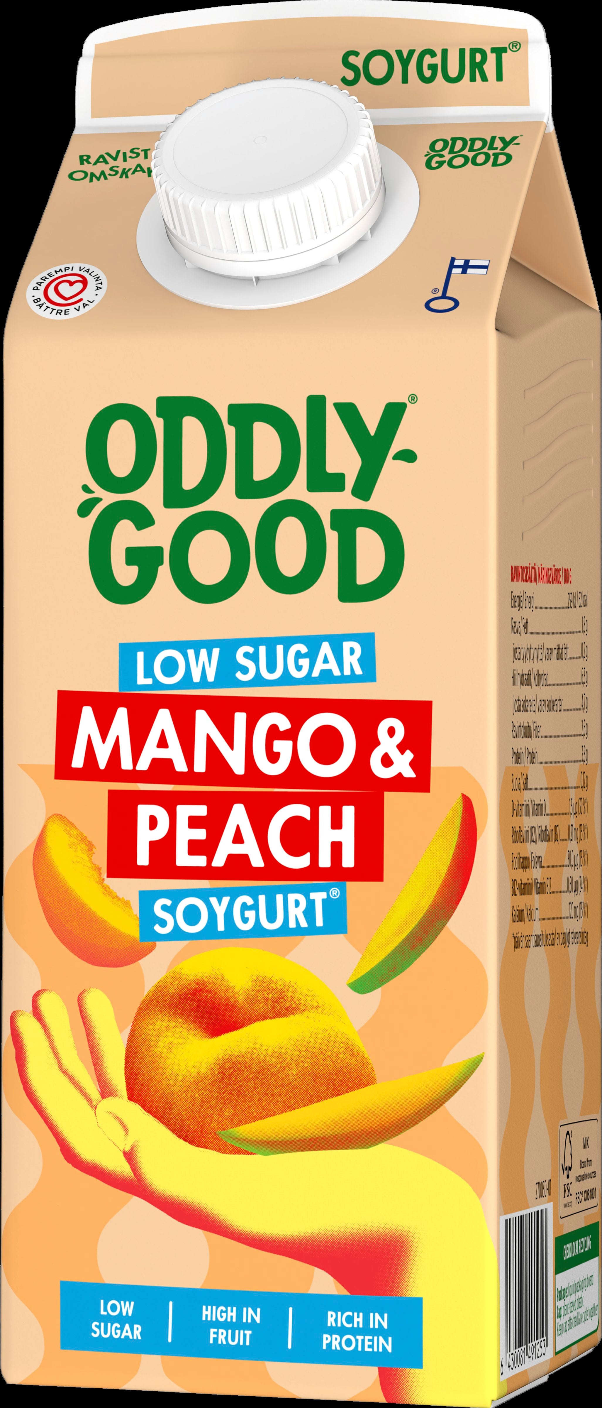 Oddlygood® vähäsokerinen Soygurt 750 g mango & persikka