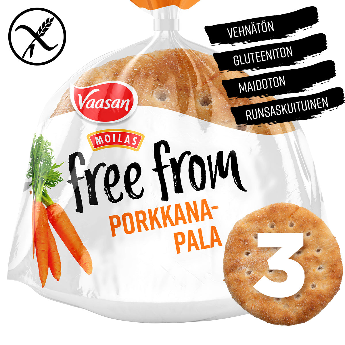 Vaasan Moilas sans Porkkanapala 210 g 3 kpl gluteéniton porckanarieskapala