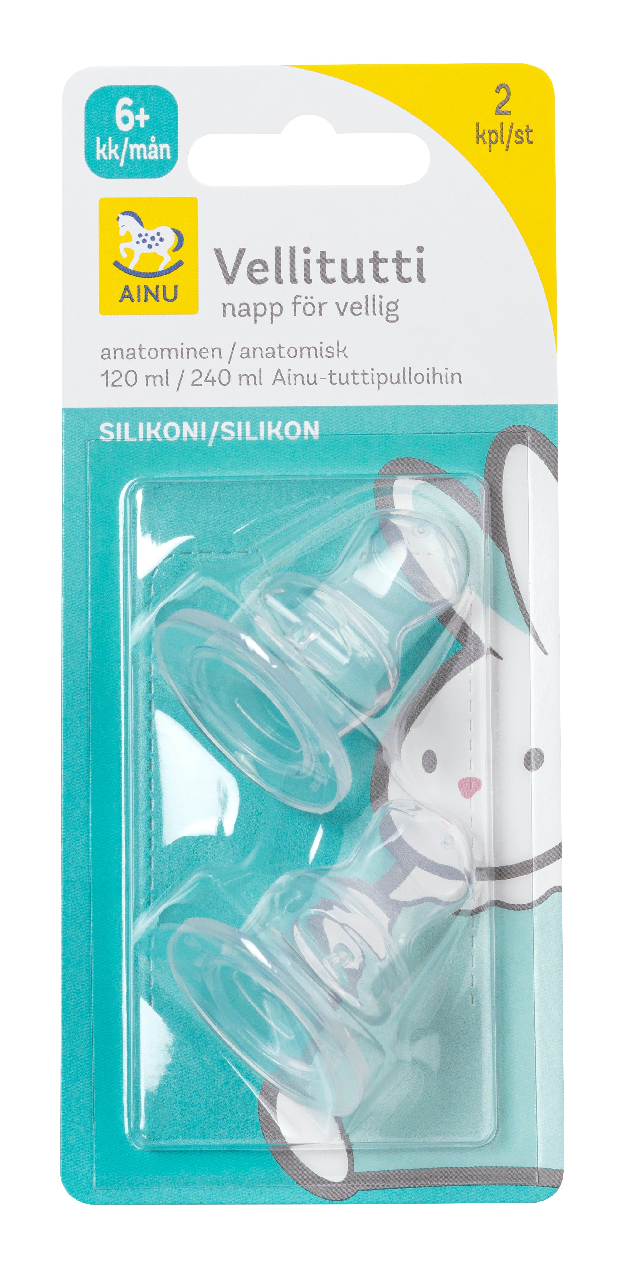 Ainu 2kpl silikoninen anatominen vellipullotutti