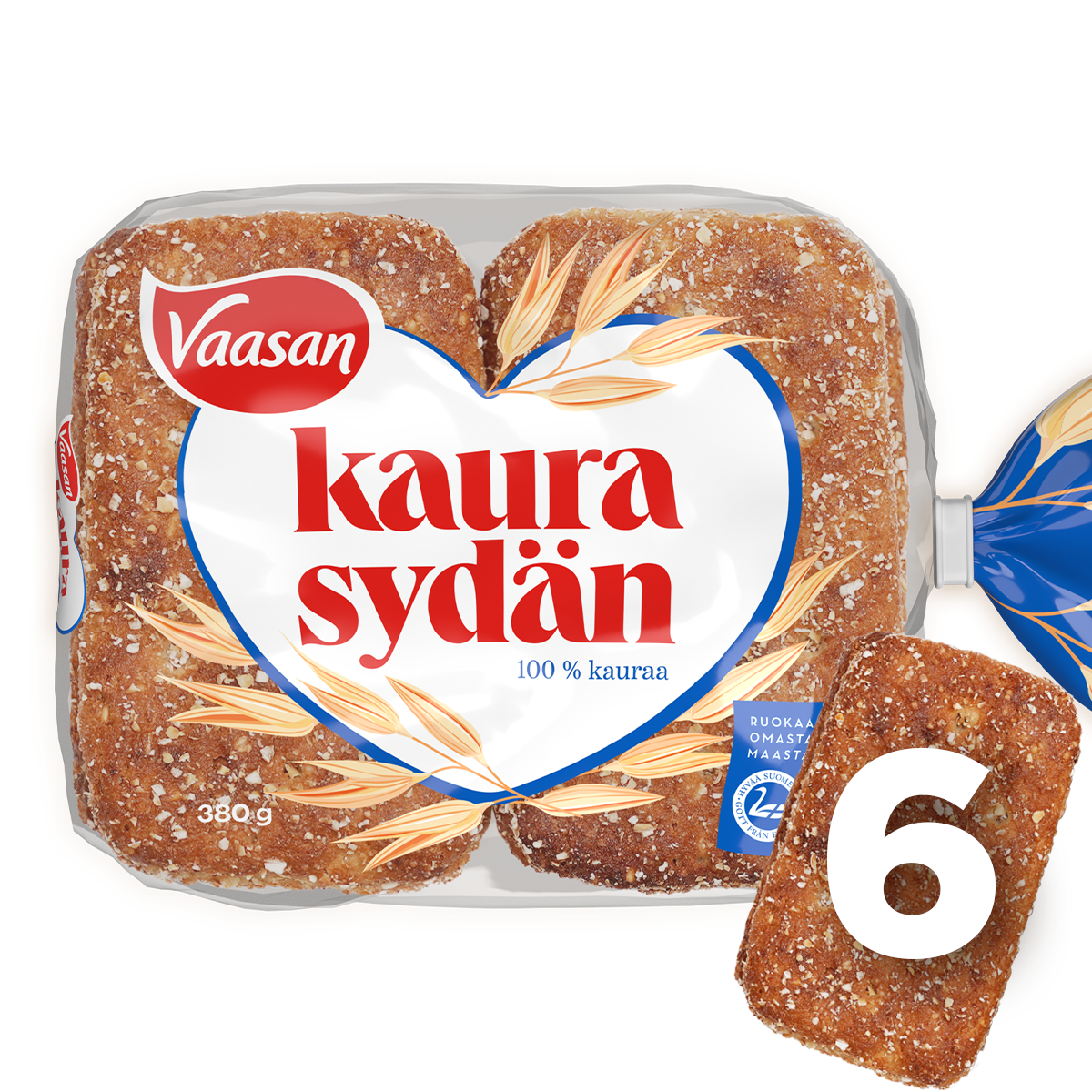 Vaasan Kaurasydän 380g 6 kpl 100 % kauraleipä