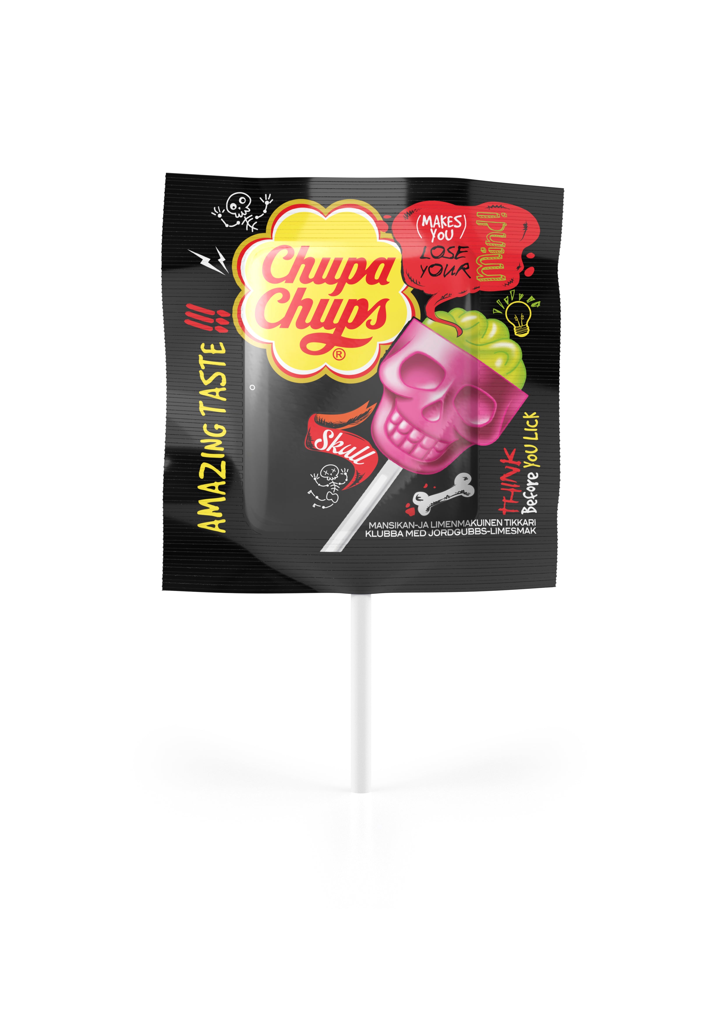 Chupa Chups 15g Skull mansikan- ja limenmakuinen tikkukaramelli