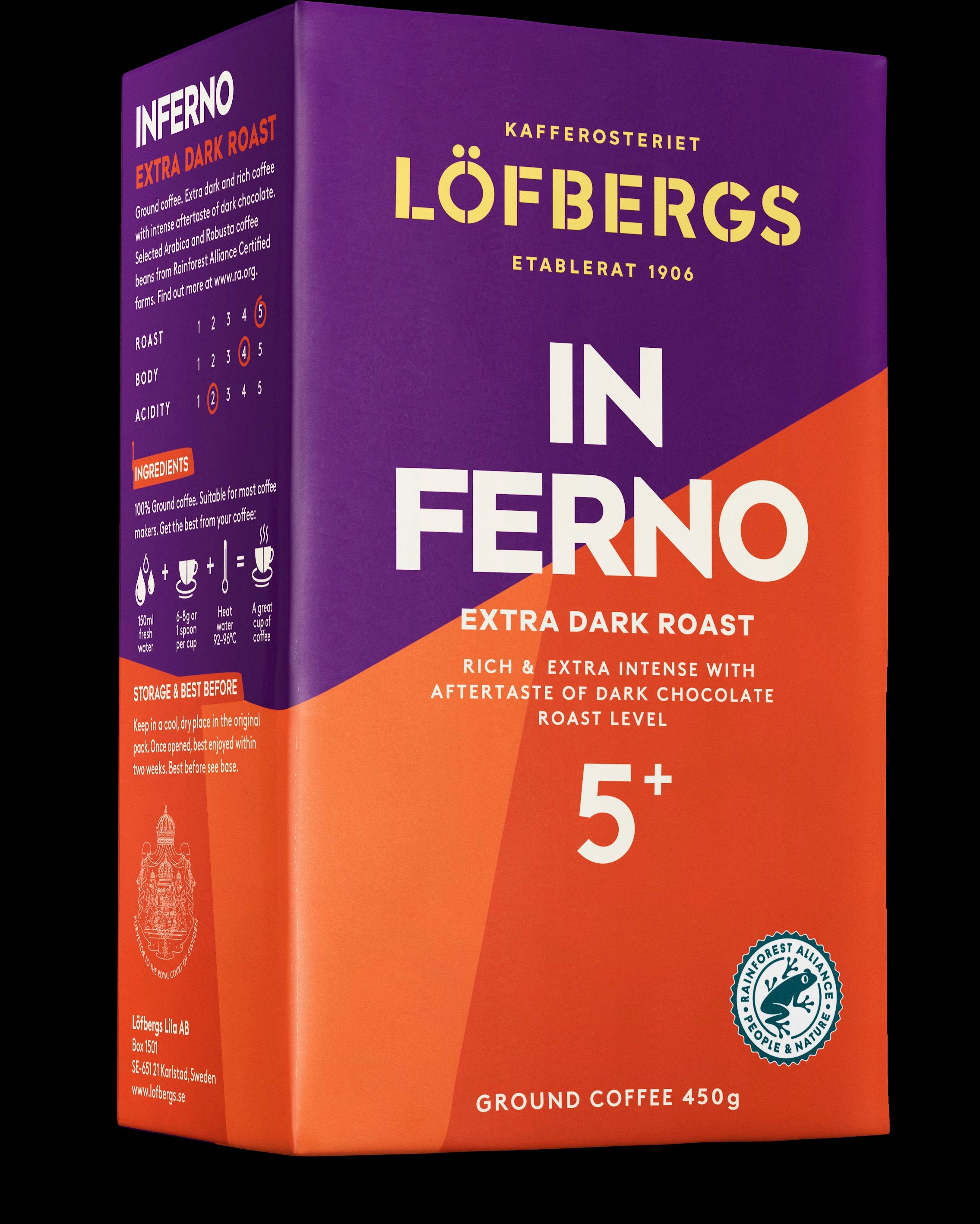 Löfbergs Inferno Erittäin tumma Suodatinkahvi 450g Rainforest Alliance
