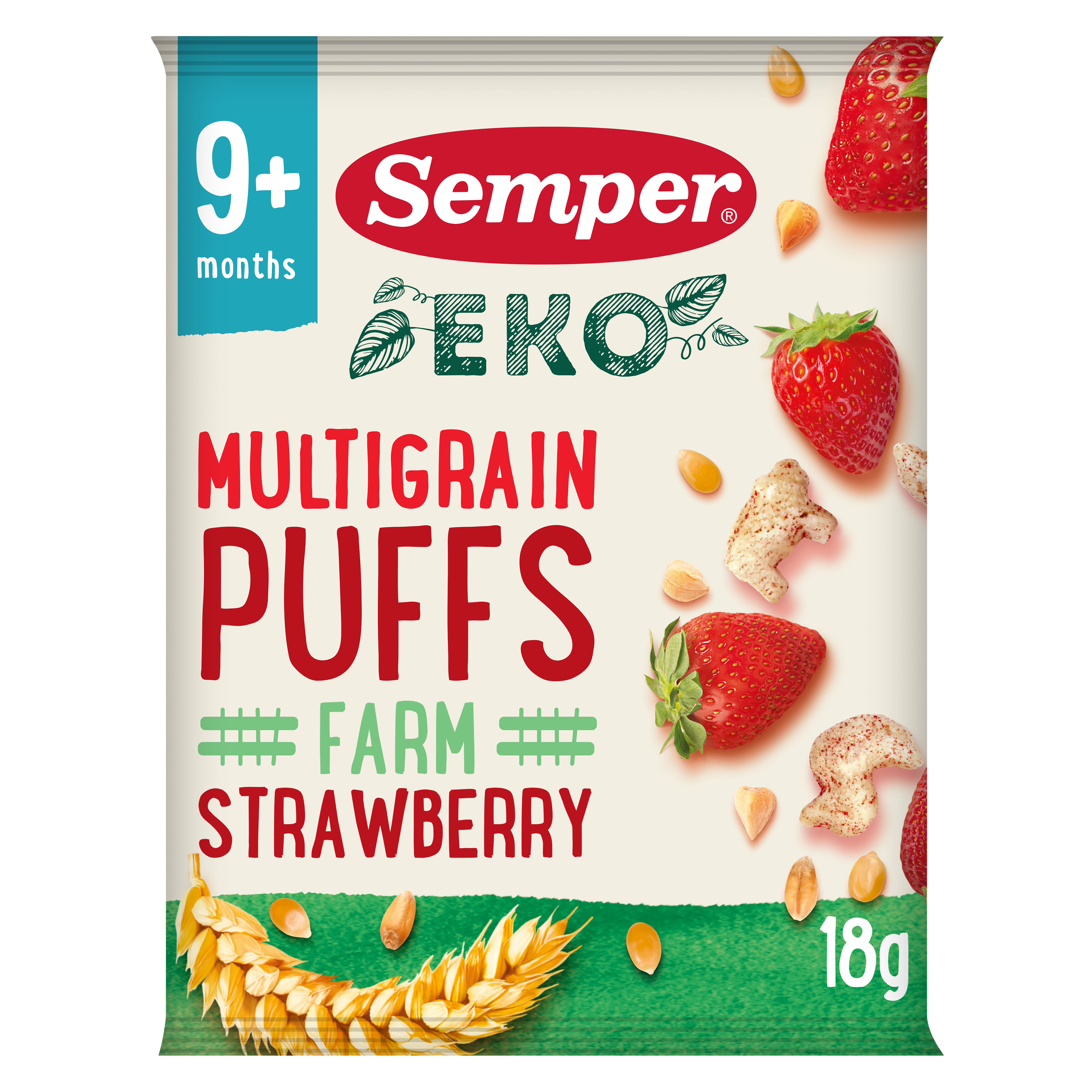 Semper EKO Multigrain Puffs Strawberry 9kk luomunaksu 18g