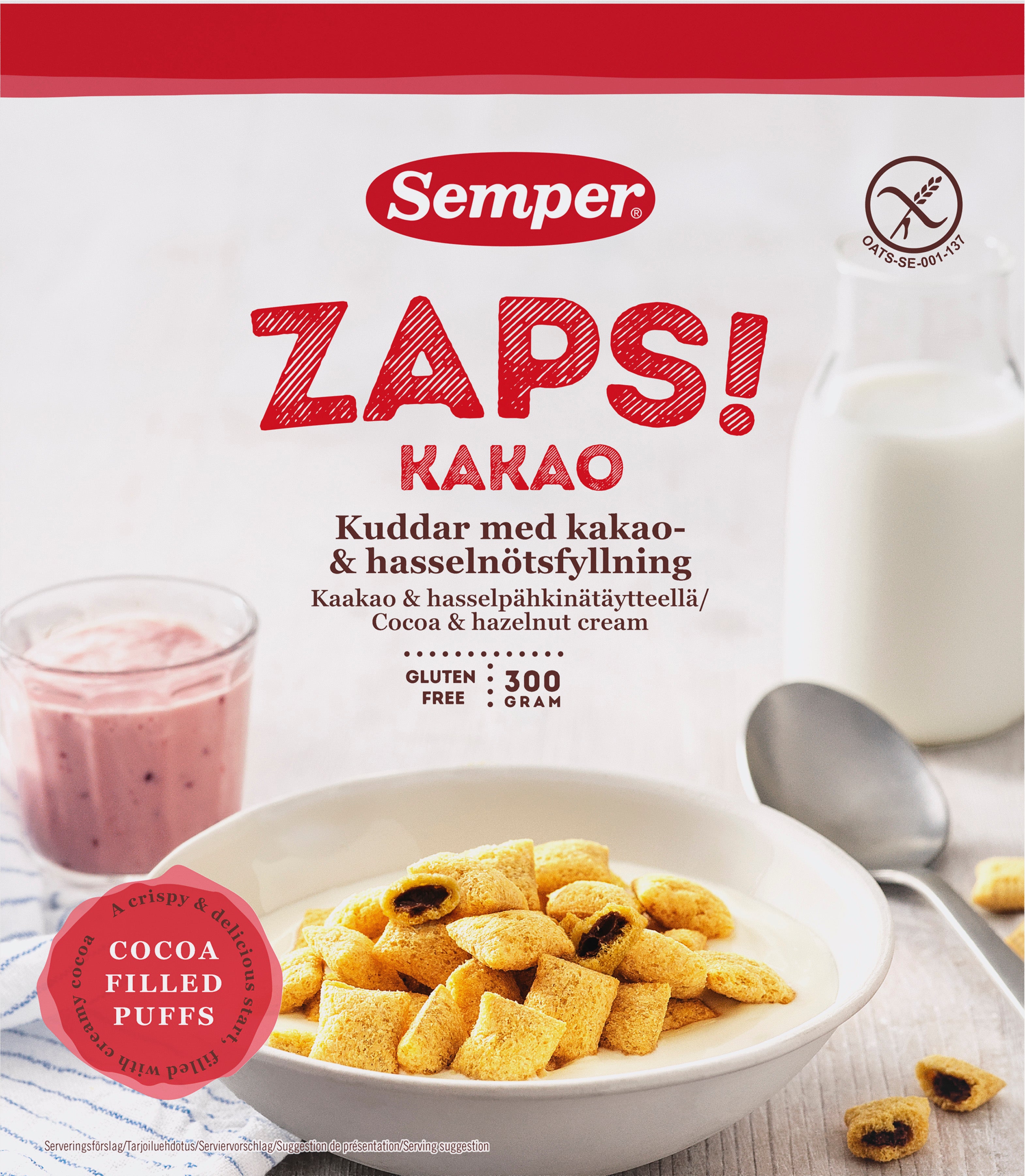 Semper Gluteeniton Zaps Viljamurotyynyjä kaakao- ja hasselpähkinätäytteellä 300g