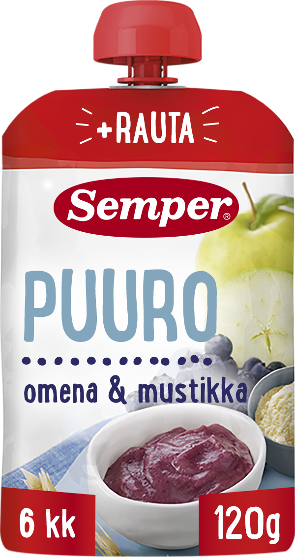 Semper Puuro Omena & mustikka 6kk käyttövalmis lastenpuuro 120g