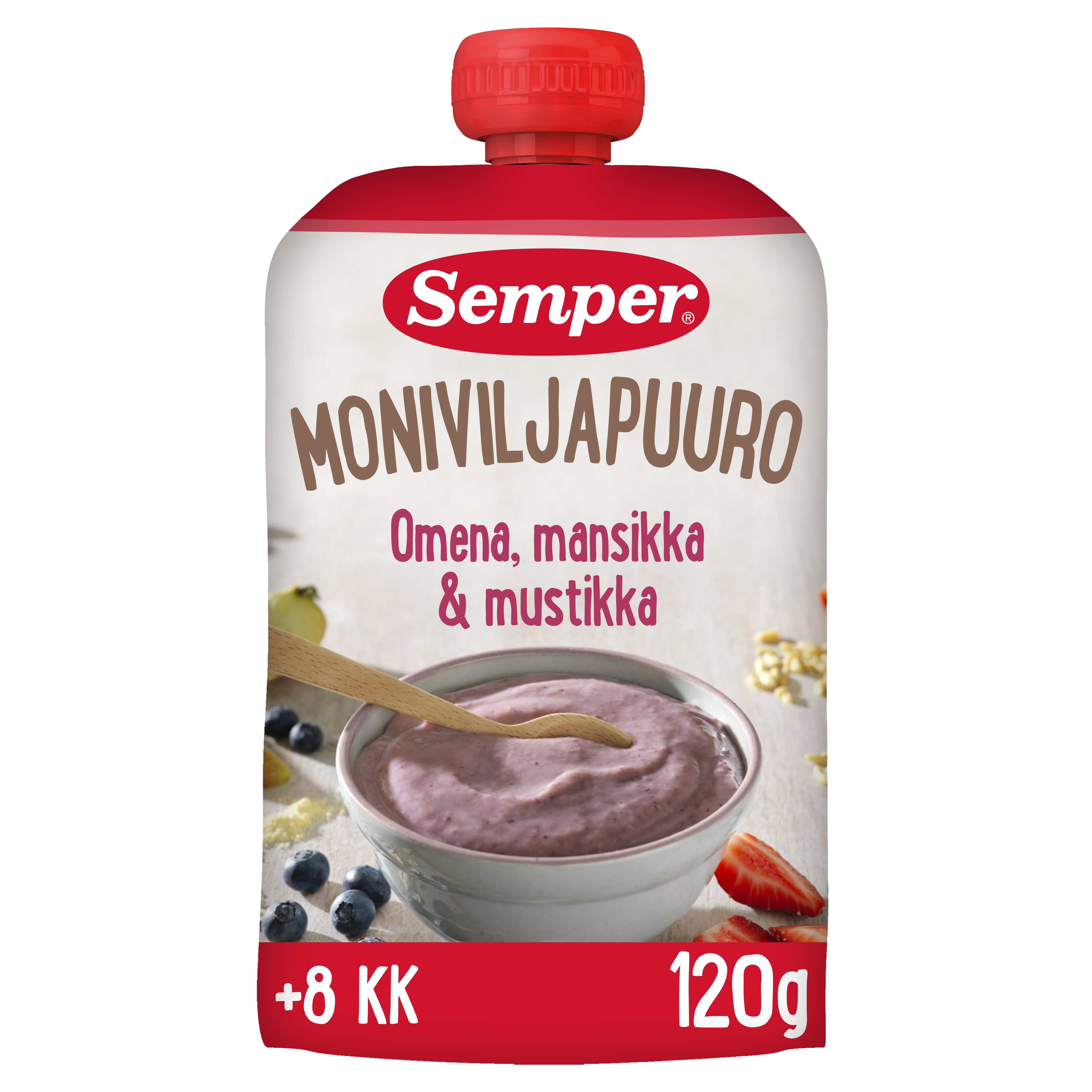 Semper Moniviljapuuro Omena mansikka & mustikka 8kk käyttövalmis lastenpuuro 120g