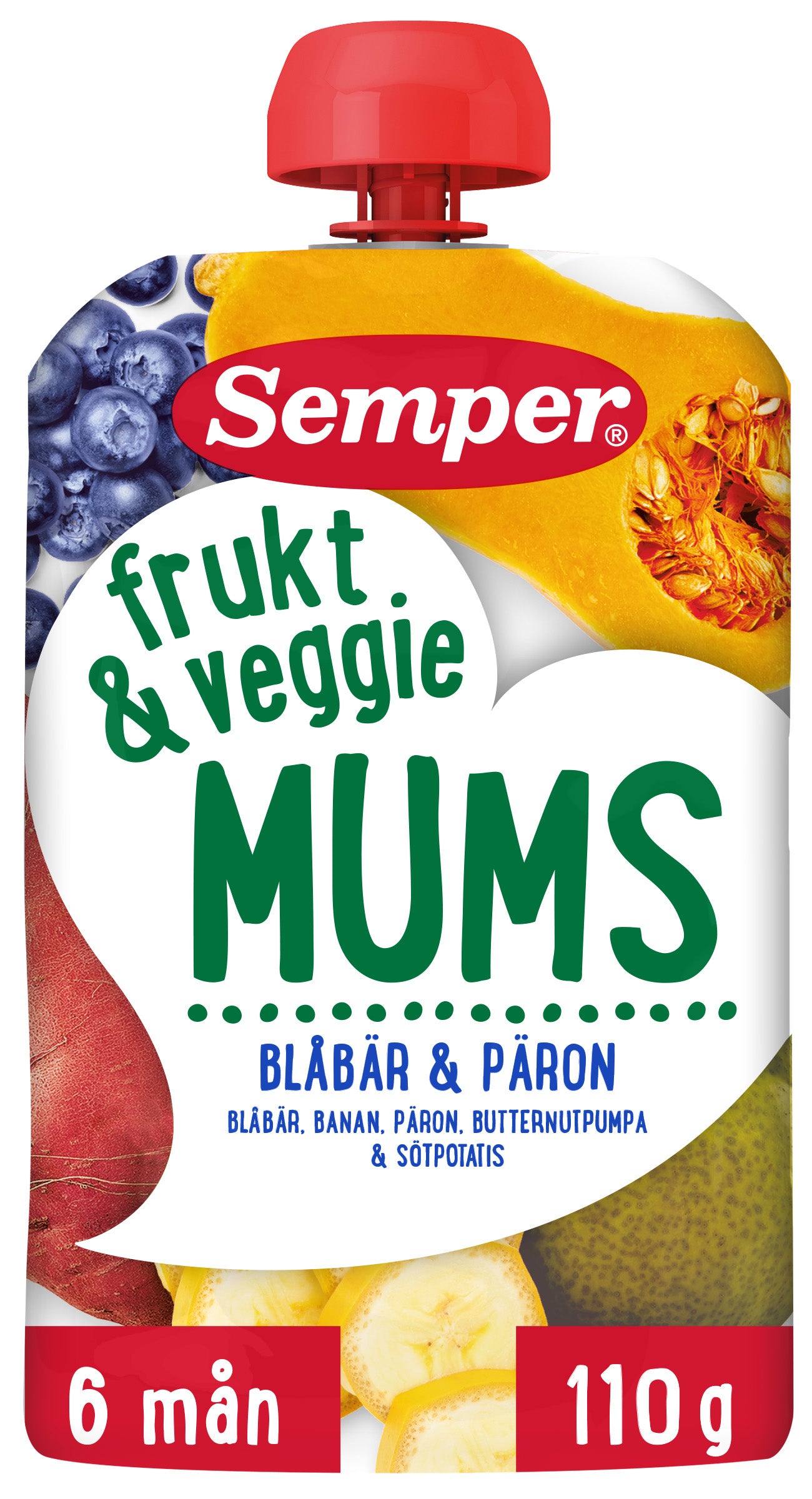 Semper Veggie Mums mustikka ja päärynä alkaen 6kk hedelmäsose 110g