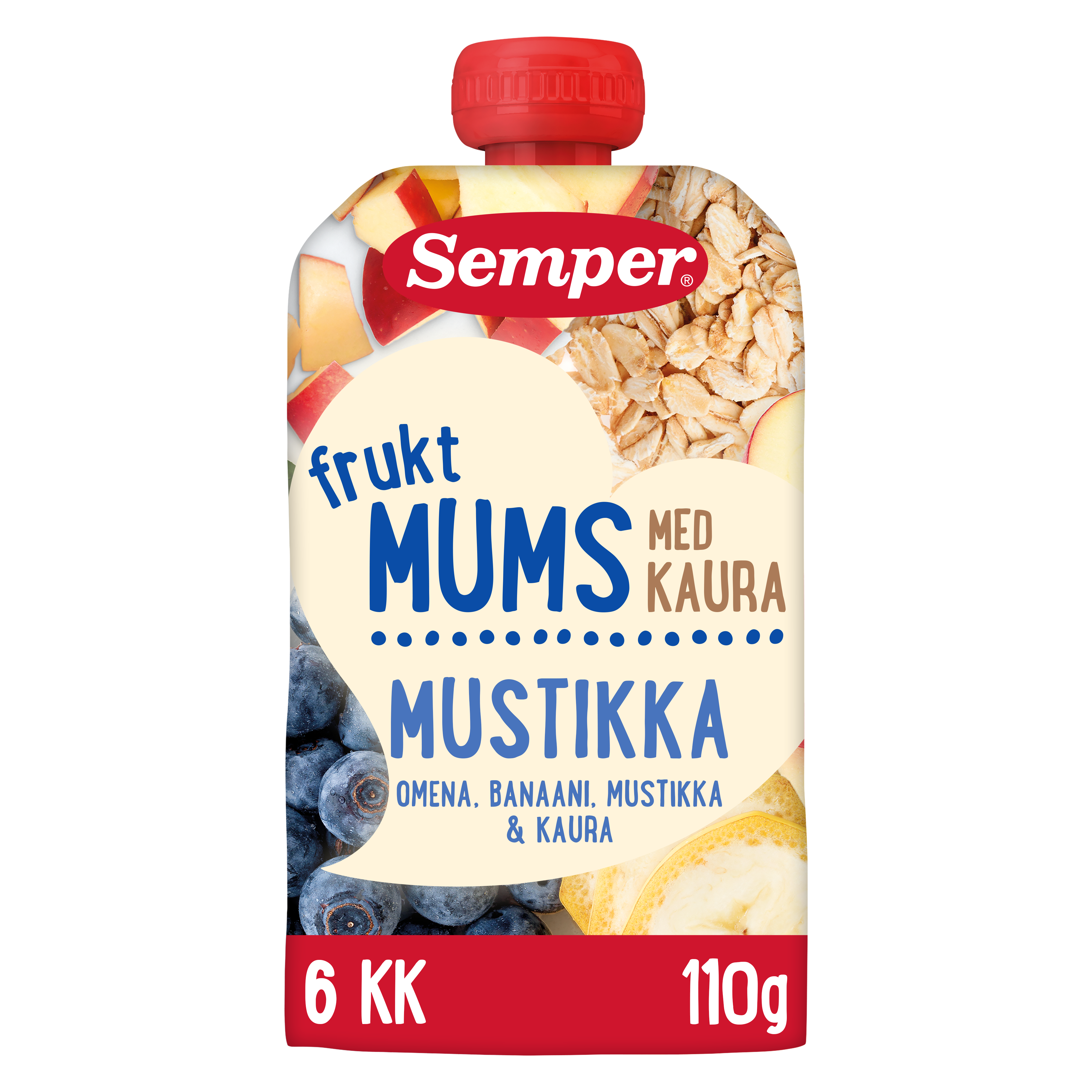 Semper Fruktmums Mustikka ja kaura 6kk hedelmäsose 110g